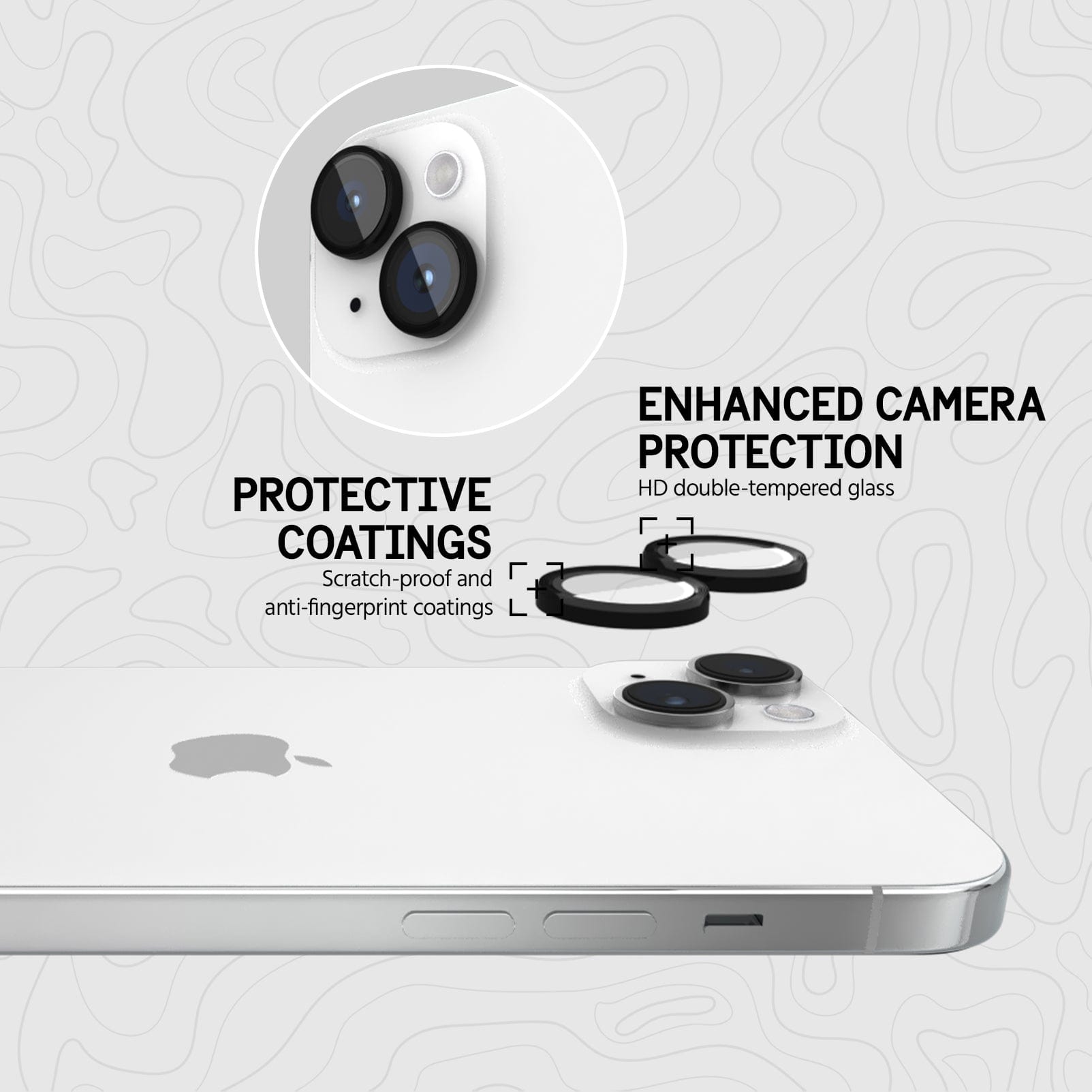 PROTECTIVE COATINGS. SCRATCH PROOF AND ANTI FINGERPRINT COATINGS. ENHANCED CAMERA PROTECTION. HD DOUBLE TEMPERED GLASS