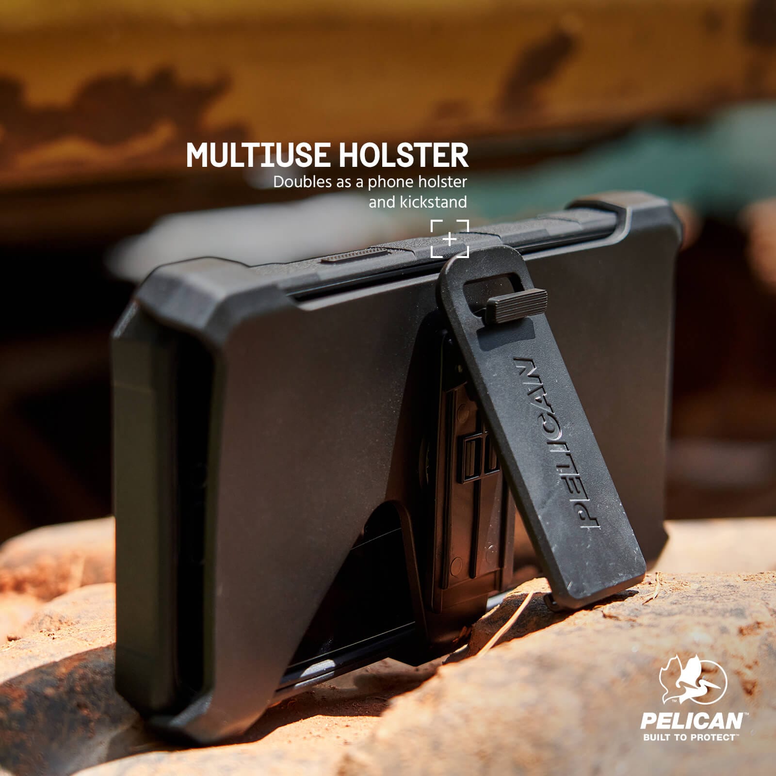 MULTI USE HOLSTER. DOUBLES AS A PHONE HOLSTER AND KICKSTAND
