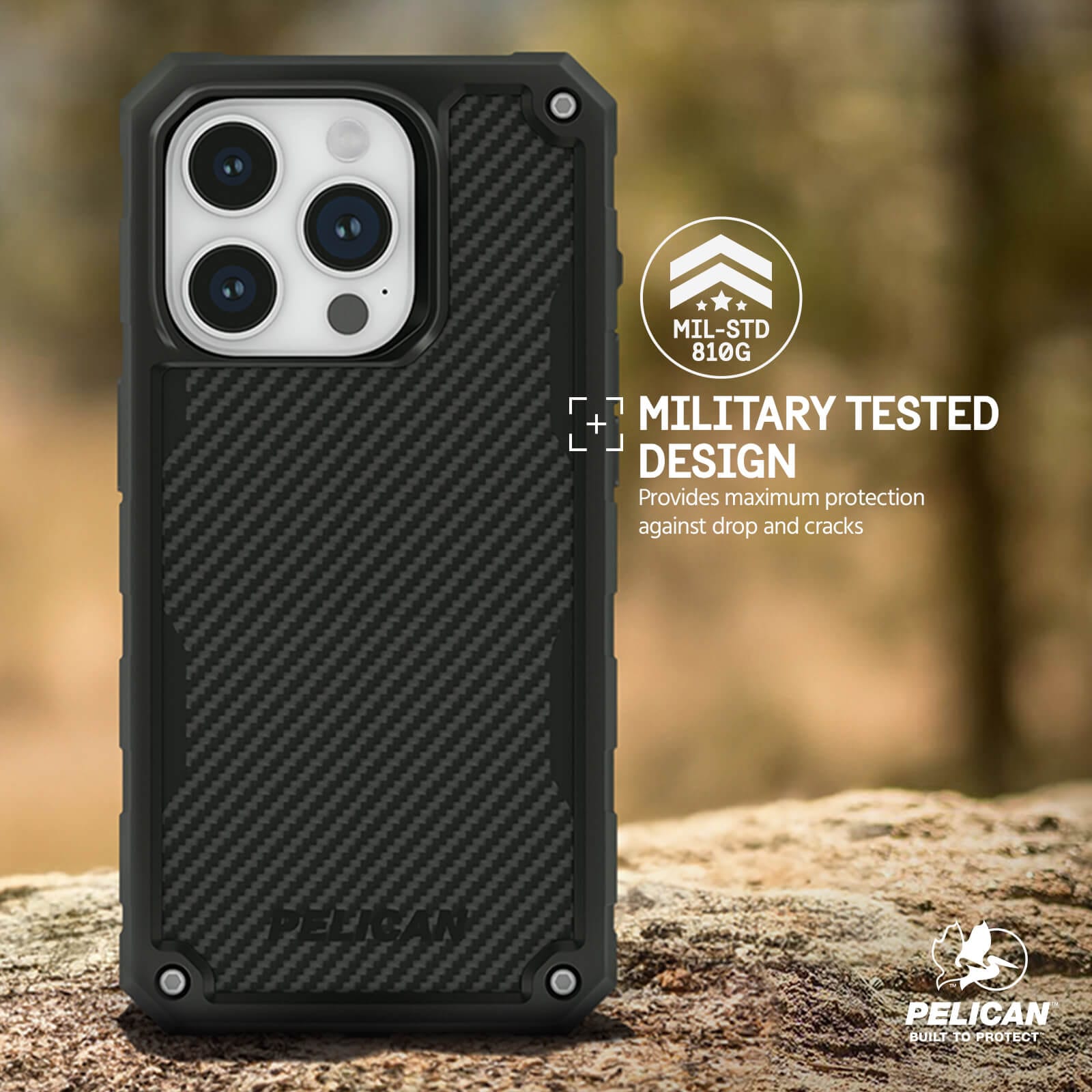 MILITARY TESTED DESIGN. PROVIDES MAXIMUM PROTECTION AGAINST DROP AND CRACKS.