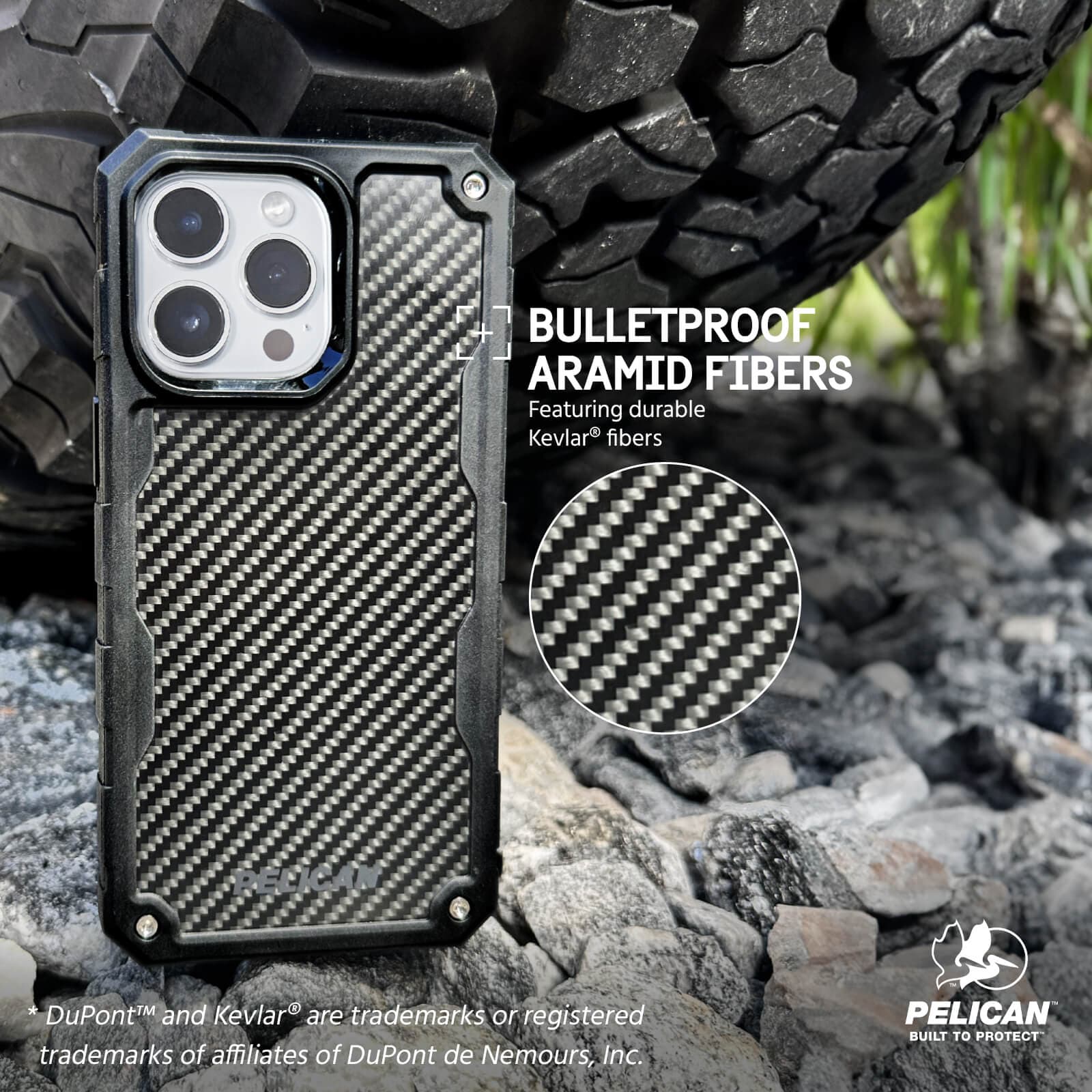BULLETPROOF ARAMID FIBERS FEATURING DURABLE KEVLAR FIBERS. *DUPONT AND KEVLAR ARE TRADEMARKS OR REGISTERED TRADEMARKS OF AFFILIATES OF FUPONT DE NEMOURS, INC