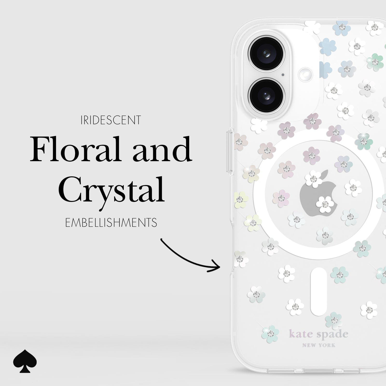IRIDESCENT FLORAL AND CRYSTAL EMBELLISHMENTS