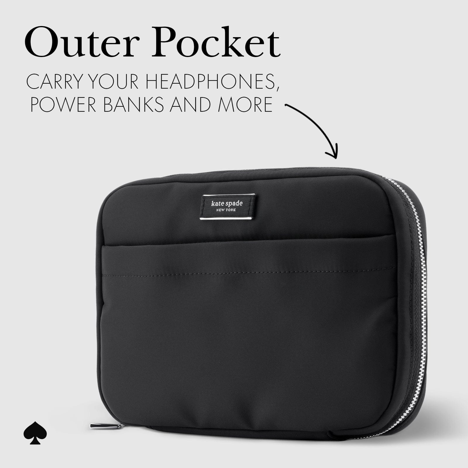 OUTER POCKET - CARRY YOUR HEADPHONES, POWER BANKS, AND MORE