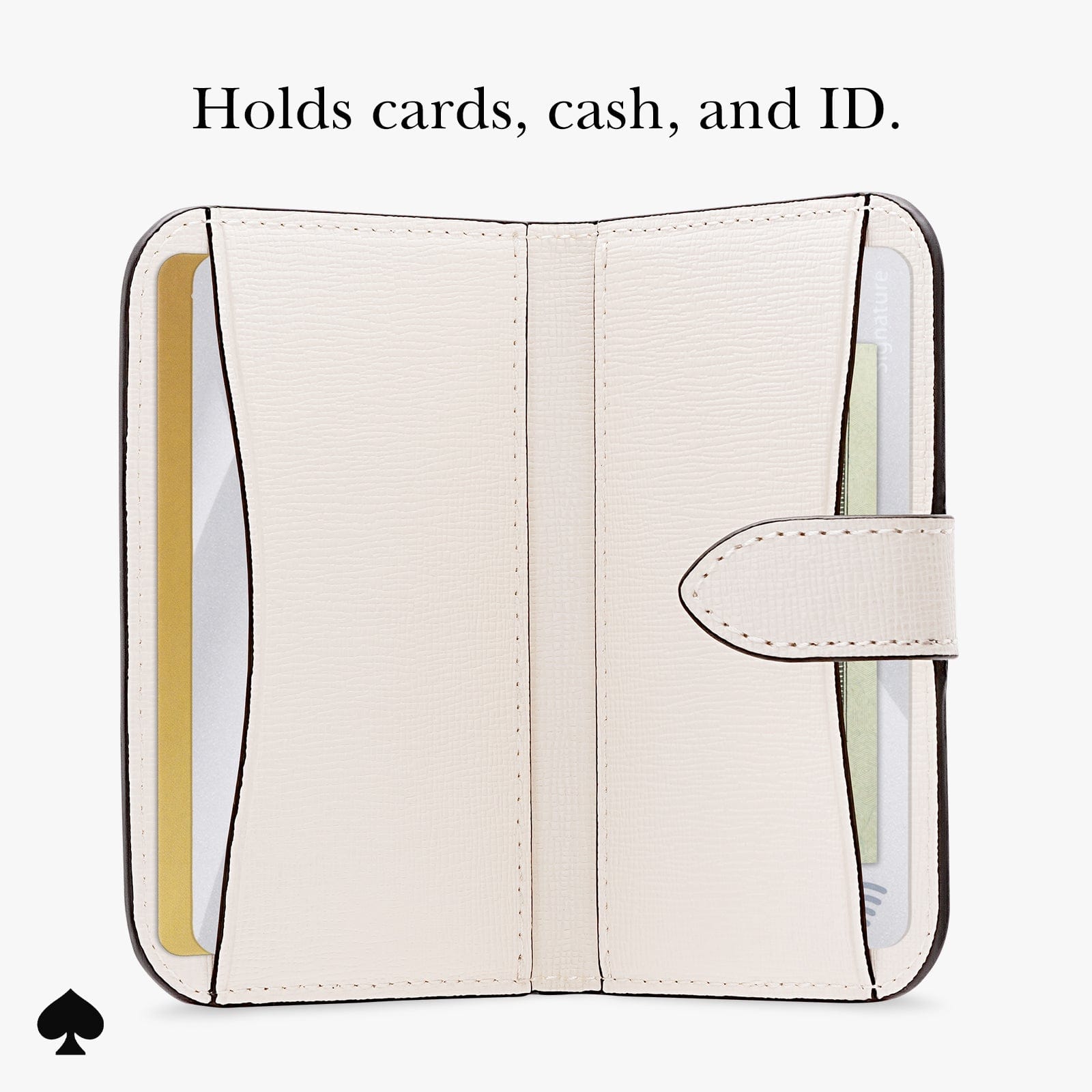 Holds cards, cash, and ID.