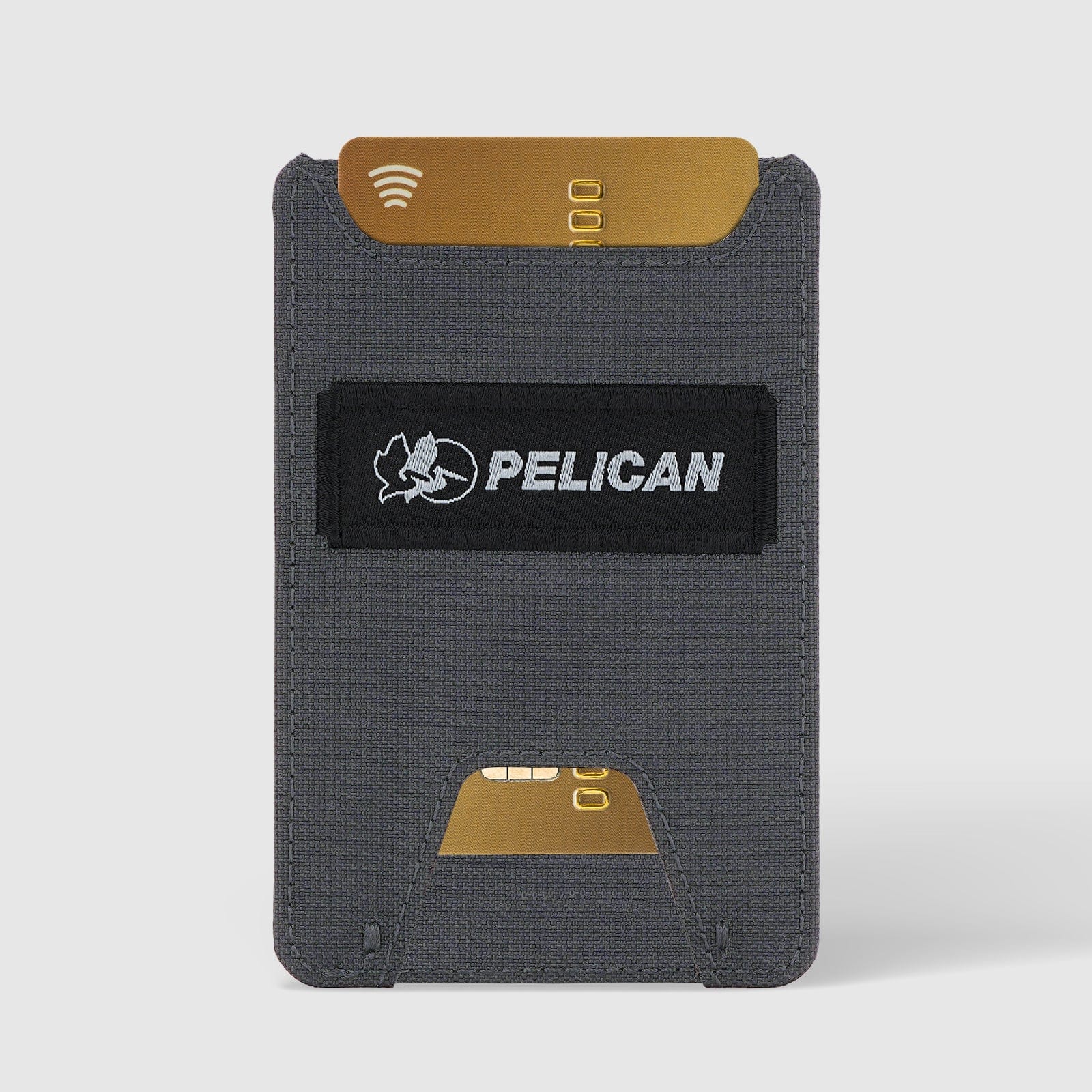 Pelican Charcoal Aegis AirTag RFID Wallet showing Pelican Logo on the back