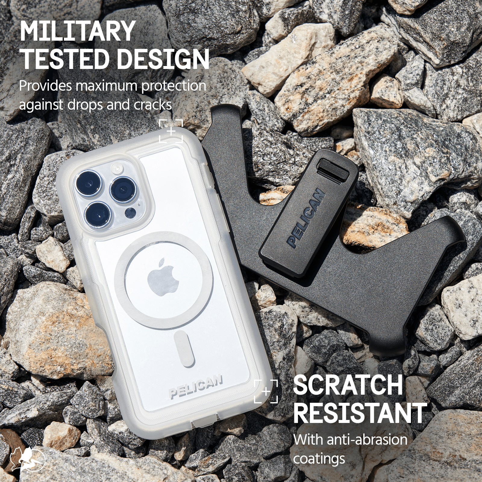 MILITARY TESTED DESIGN. PROVIDES MAXIMUM PROTECTION AGAINST DROPS AND CRACKS. SCRATCH RESISTANT WITH ANTI ABRASION COATINGS.