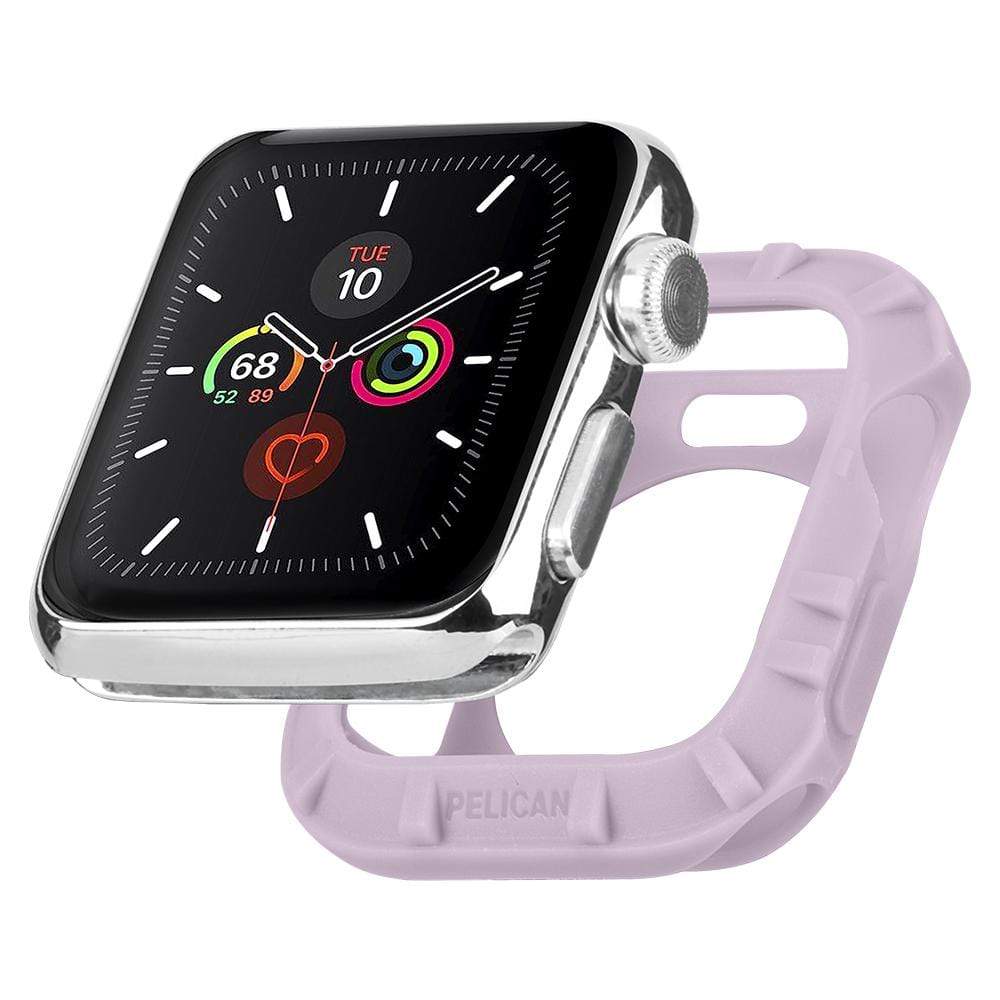 Pelican Protector Bumper behind Apple Watch. color::Mauve Purple