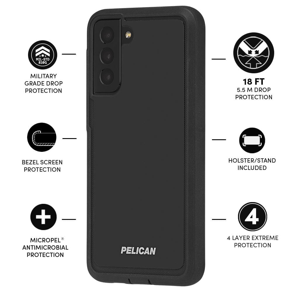 Features Military Grade Drop Protection, Bezel Screen Protection, 18 foot Drop Protection, Holster/ Stand Included, 4 Layer Extreme Protection. color::
