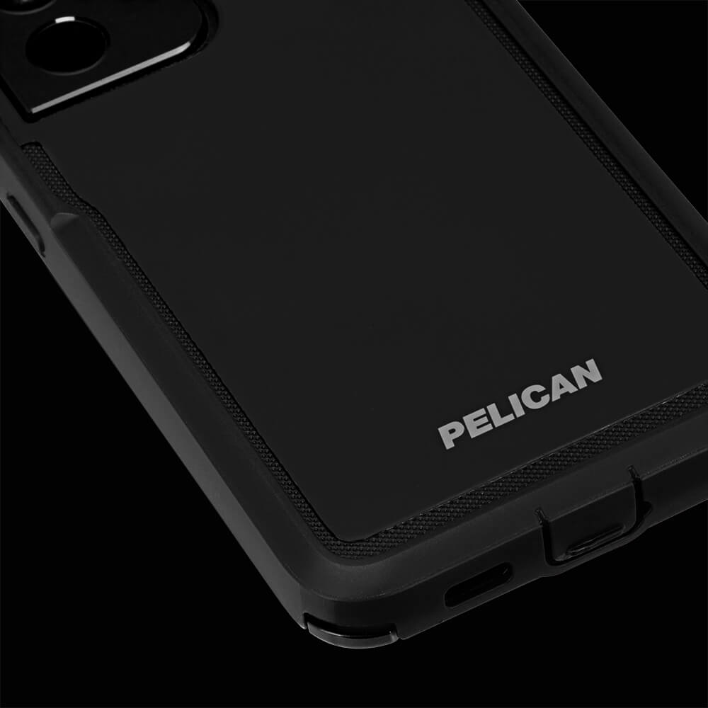 Close up of Black Pelican detail at bottom of case. color::Black