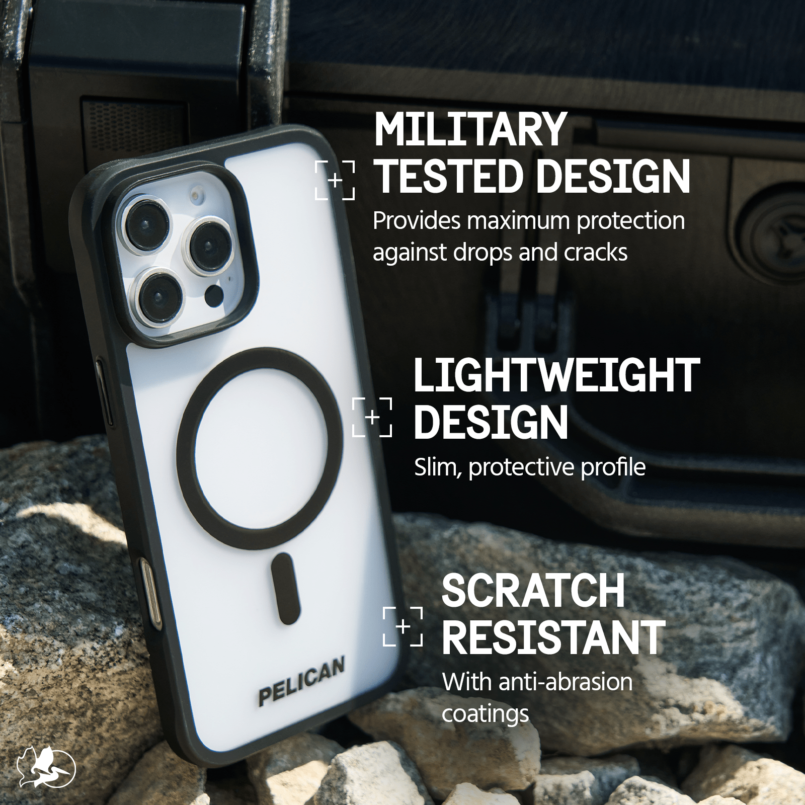 MILITARY TESTED DESIGN PROVIDES MAXIMUM PROTECTION AGAINST DROPS AND CRACKS. LIGHTWEIGHT DEISGN SLIM, PROTECTIVE PROFILE. SCRATCH RESISTANT WITH ANTI ABRASION COATINGS