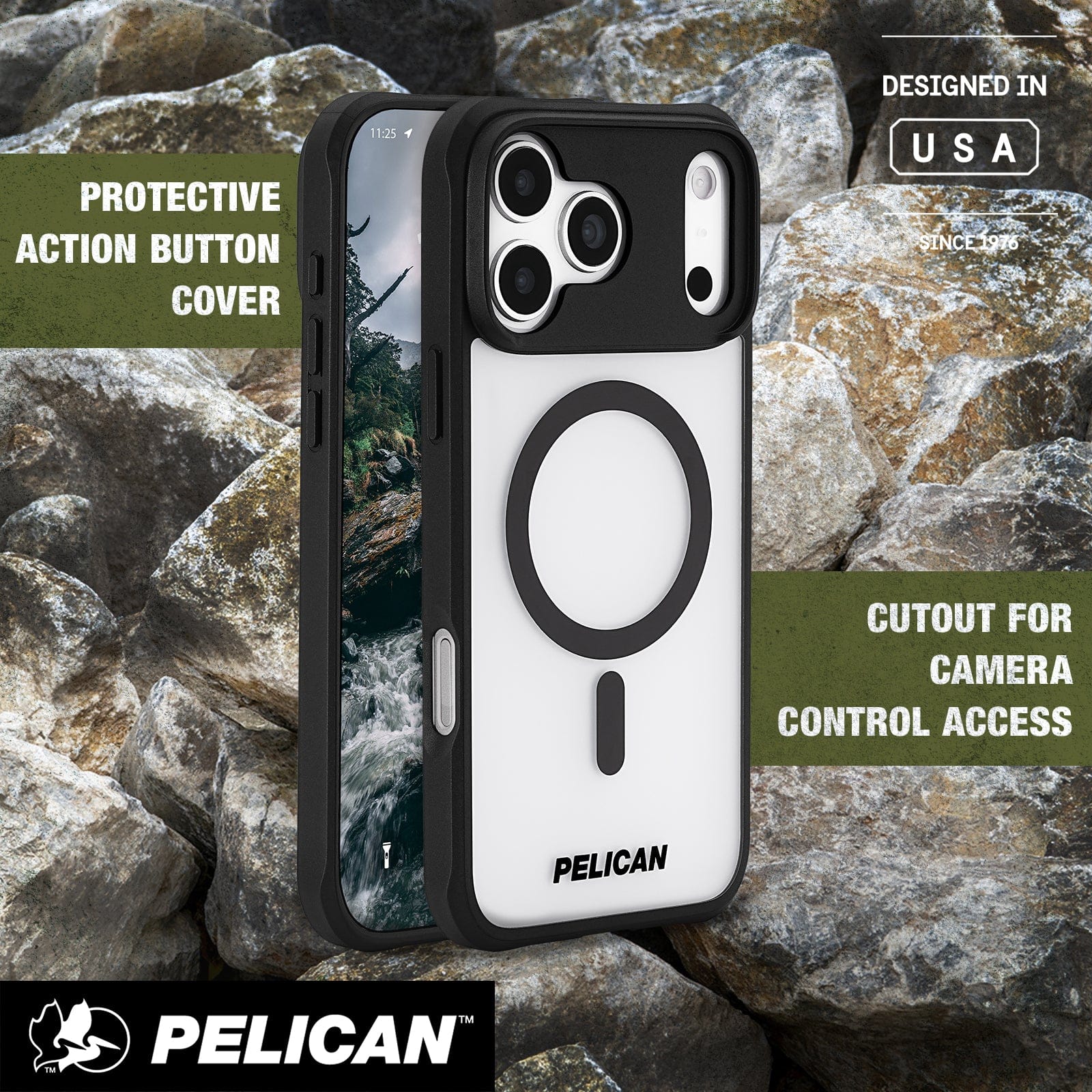 PROTECTIVE ACTION BUTTON COVER. CUTOUT FOR CAMERA CONTROL ACCESS