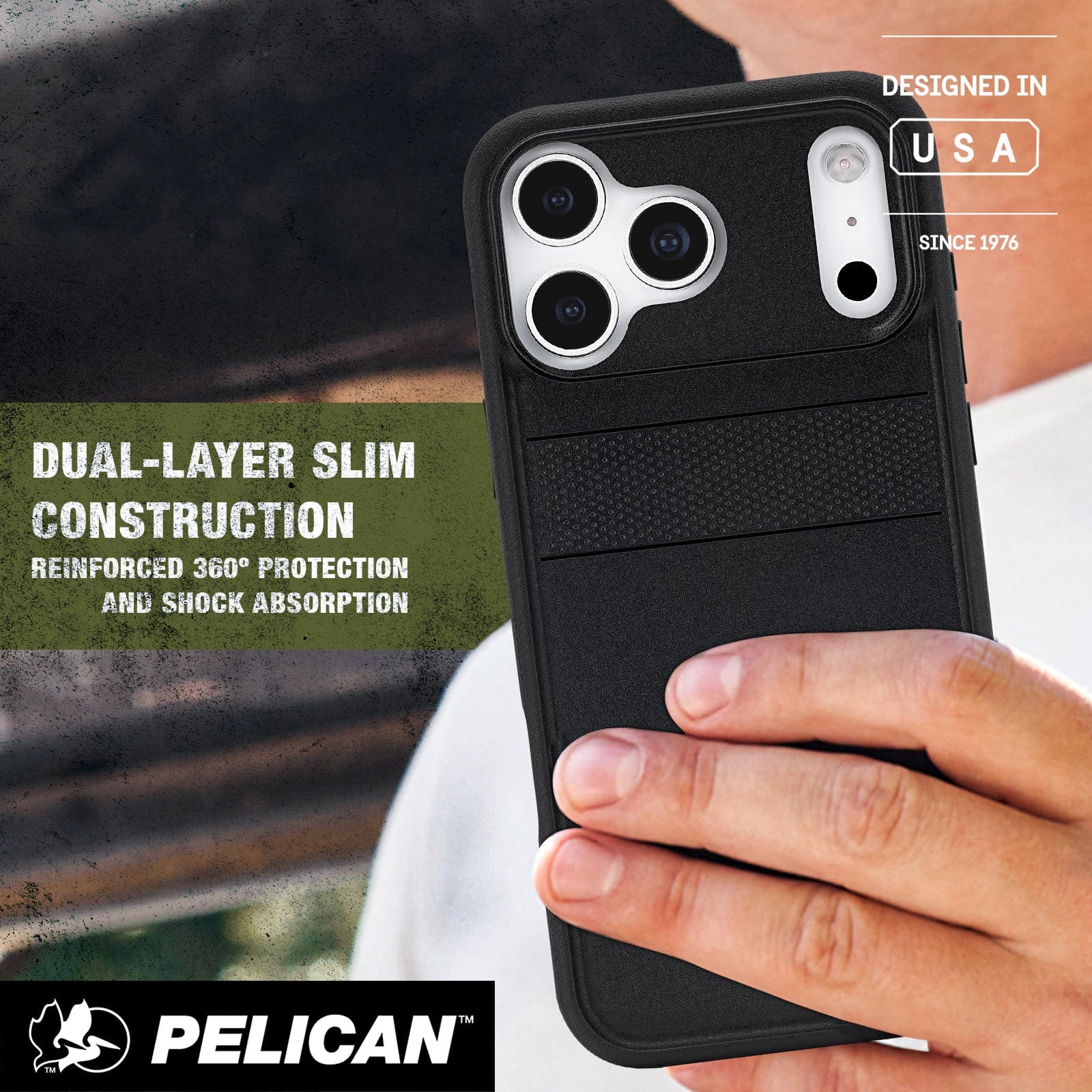Dual-layer slim construction, reinforced 360 degree protection and shock absorption