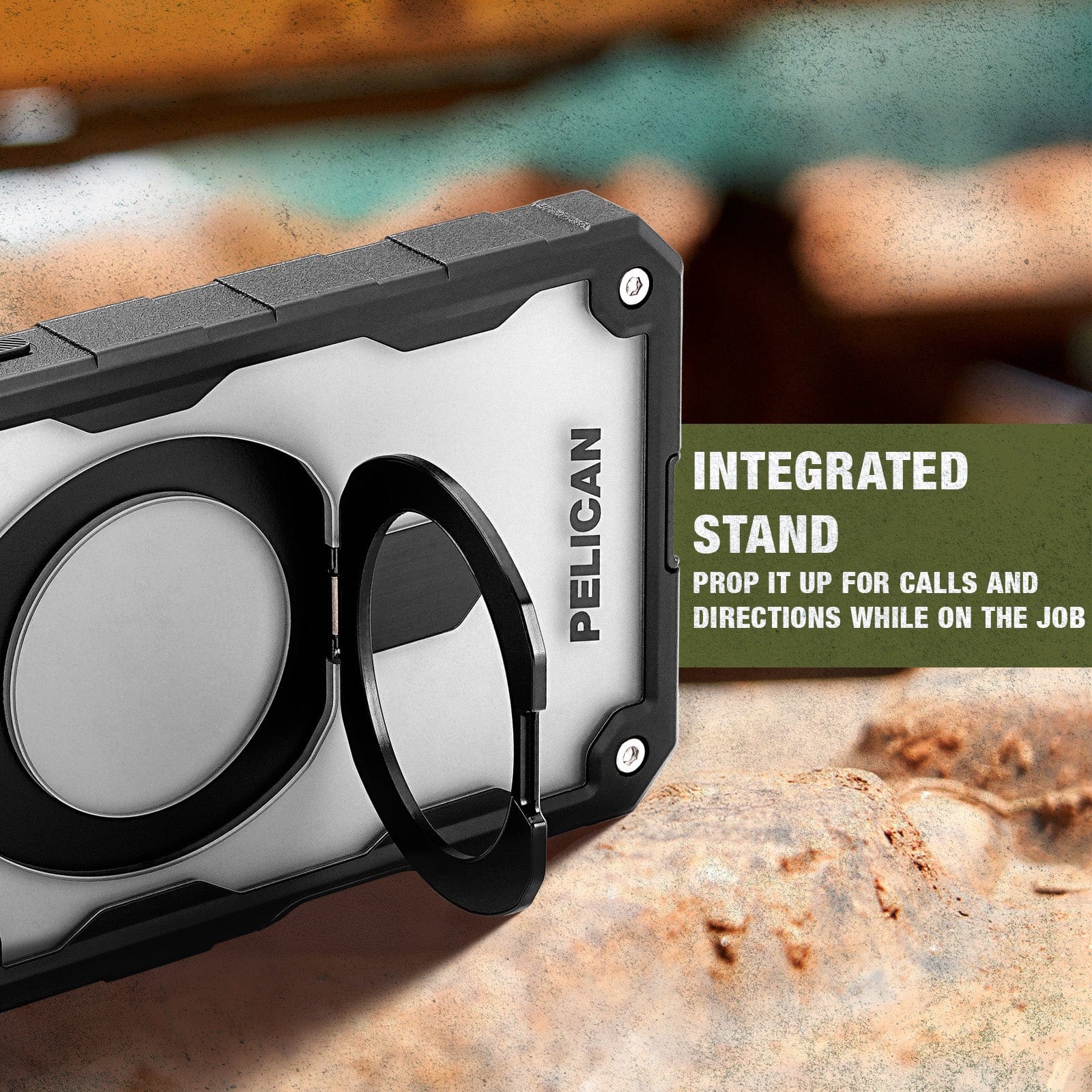 Integrated stand, prop it up for calls and directions while on the job