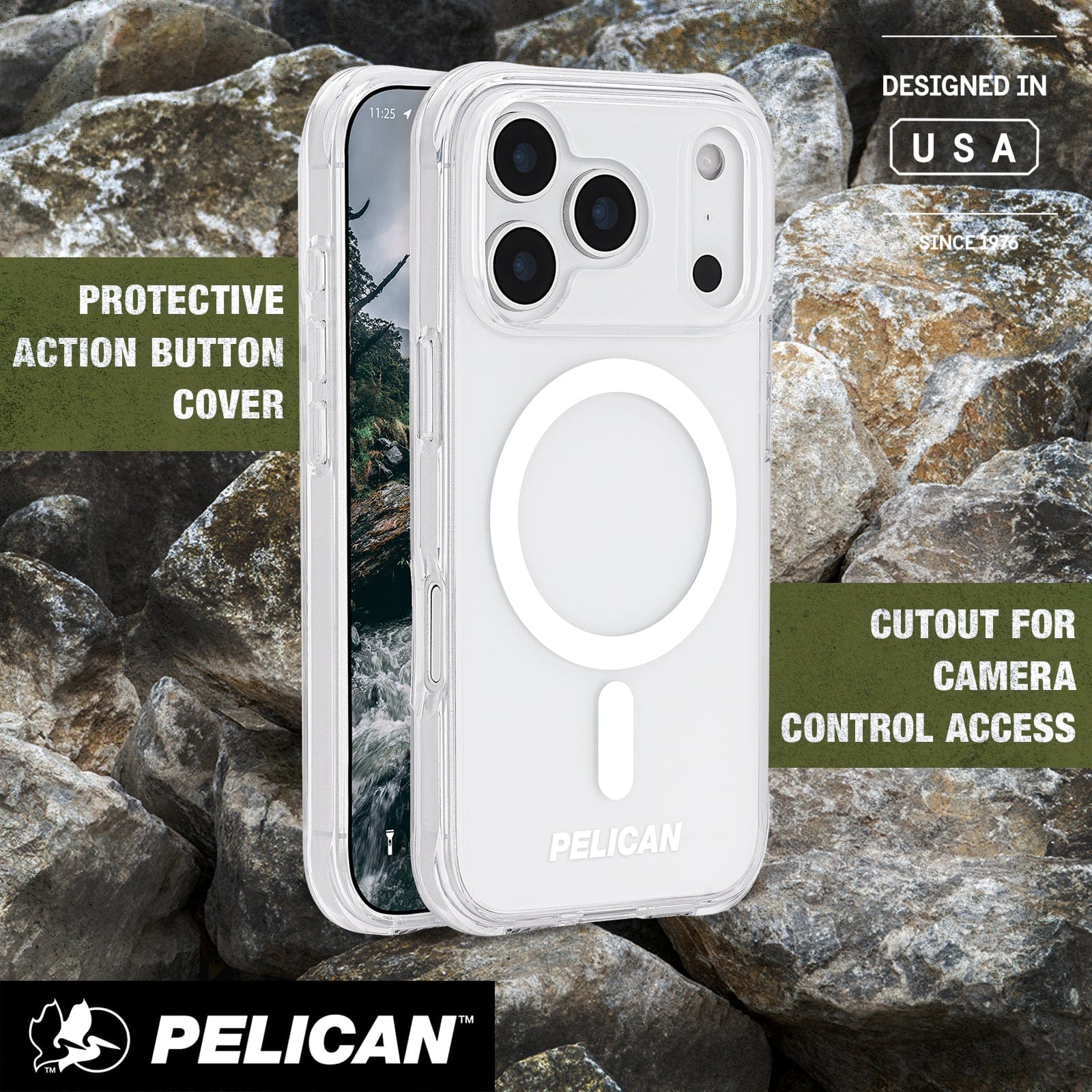 PROTECTIVE ACTION BUTTON COVER. CUTOUT FOR CAMERA CONTROL ACCESS