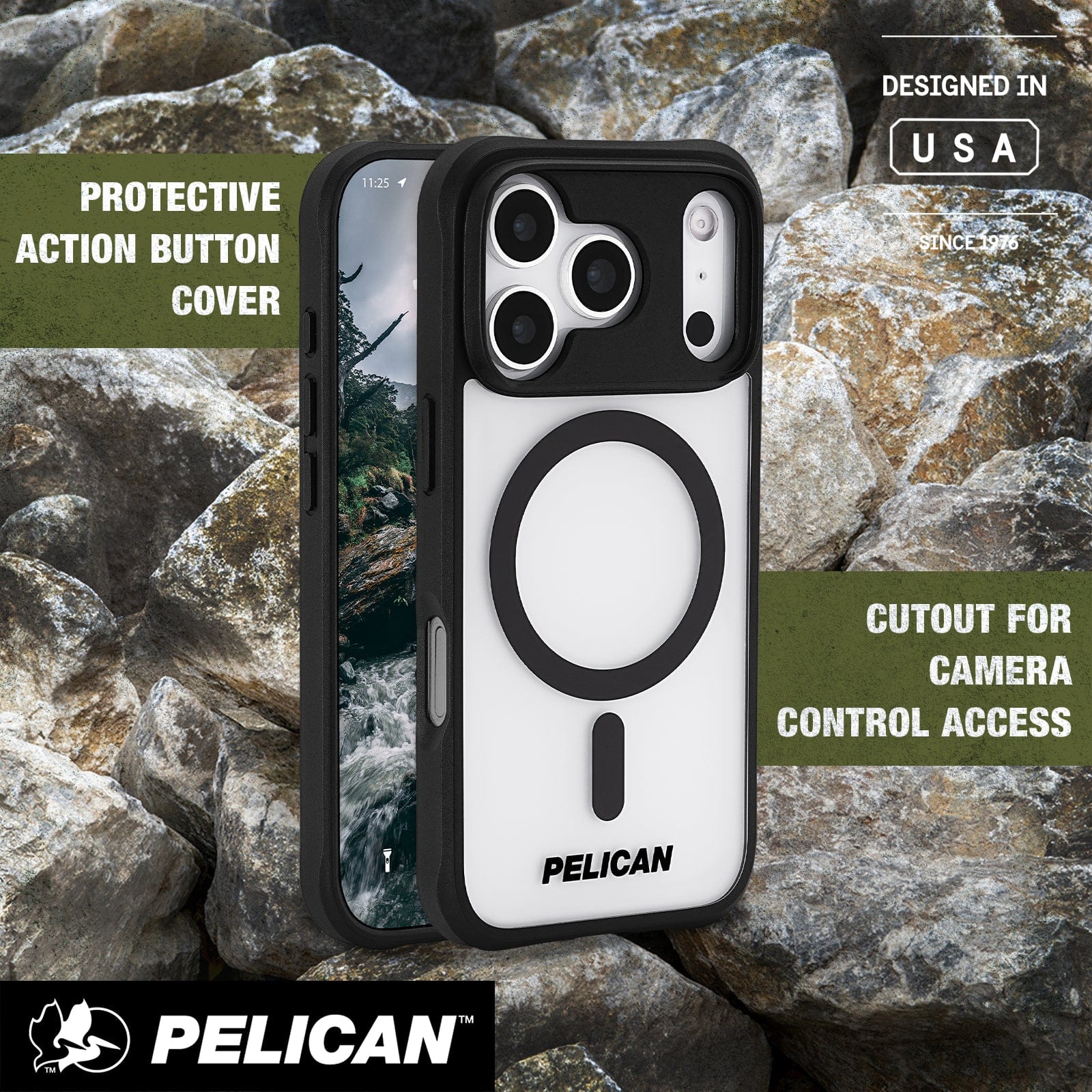 PROTECTIVE ACTION BUTTON COVER. CUTOUT FOR CAMERA CONTROL ACCESS