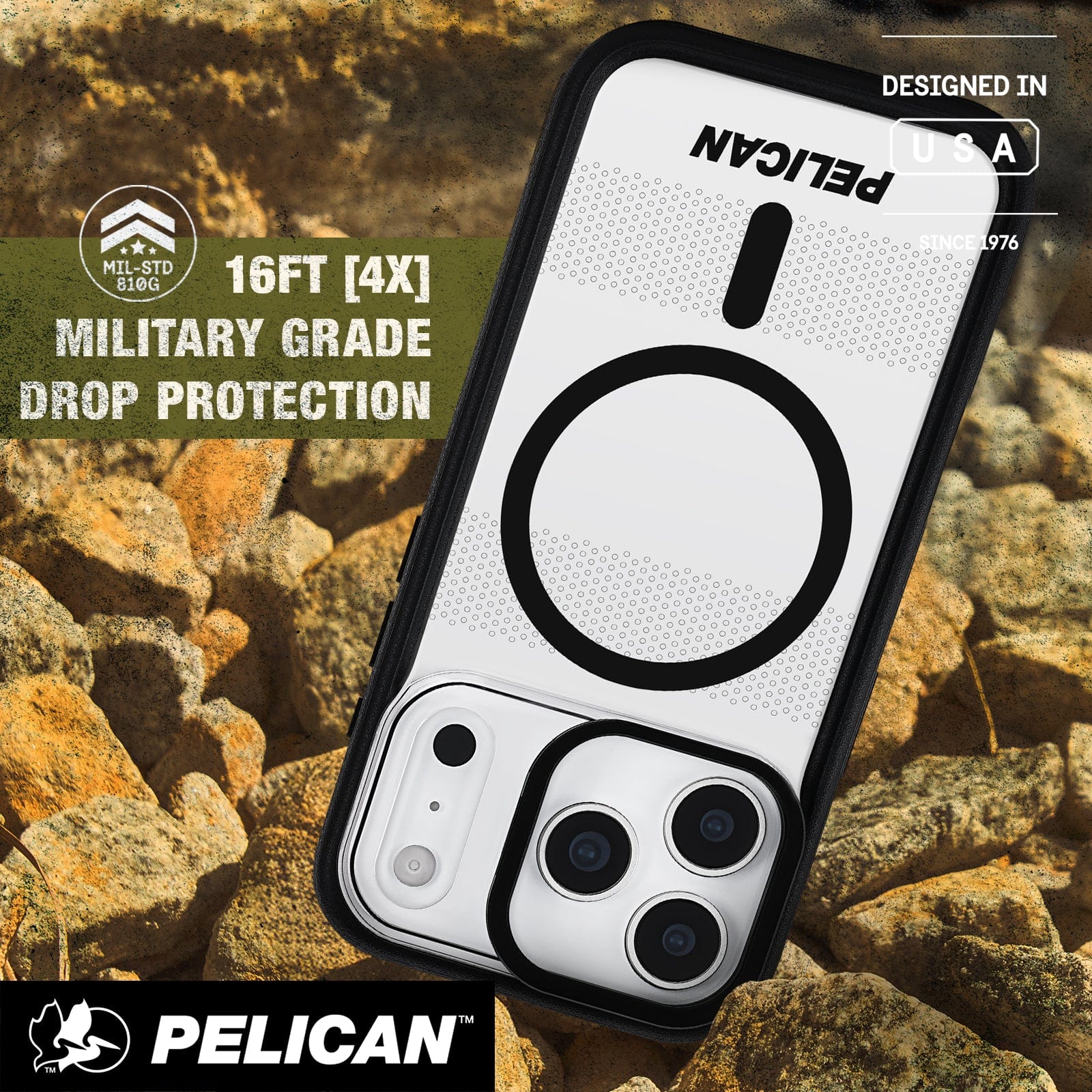 16 foot 4 times Military grade drop protection, Designed in USA since 1976