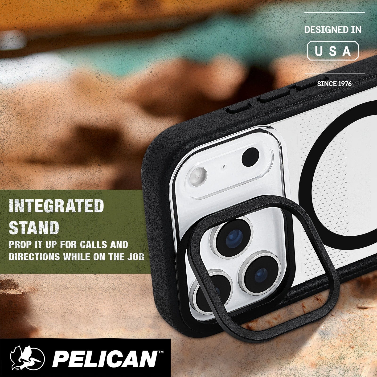 Integrated stand, prop it up for calls and directions while on the job