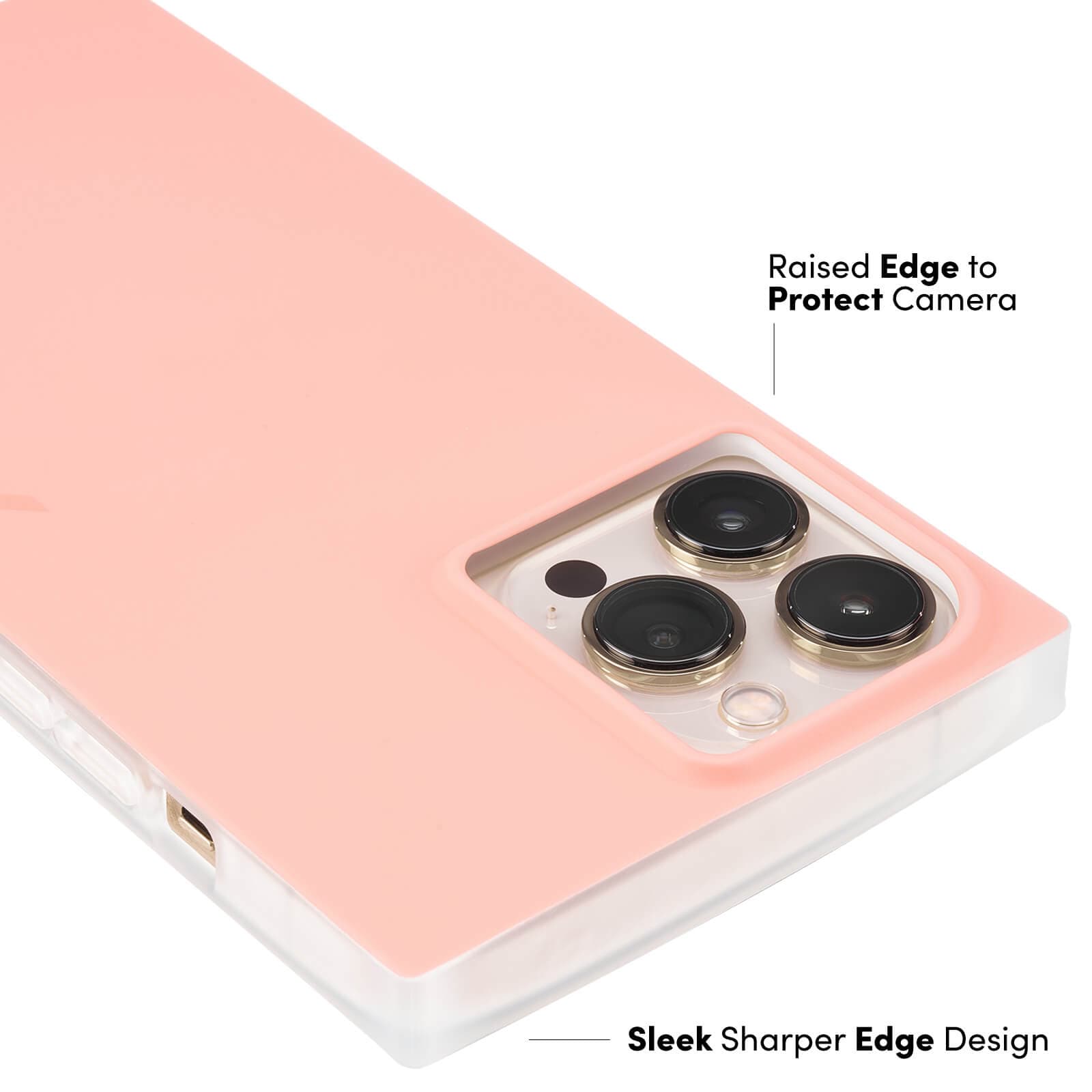 Raised edge to protect camera. Sleek sharper edge design. color::Clay Pink