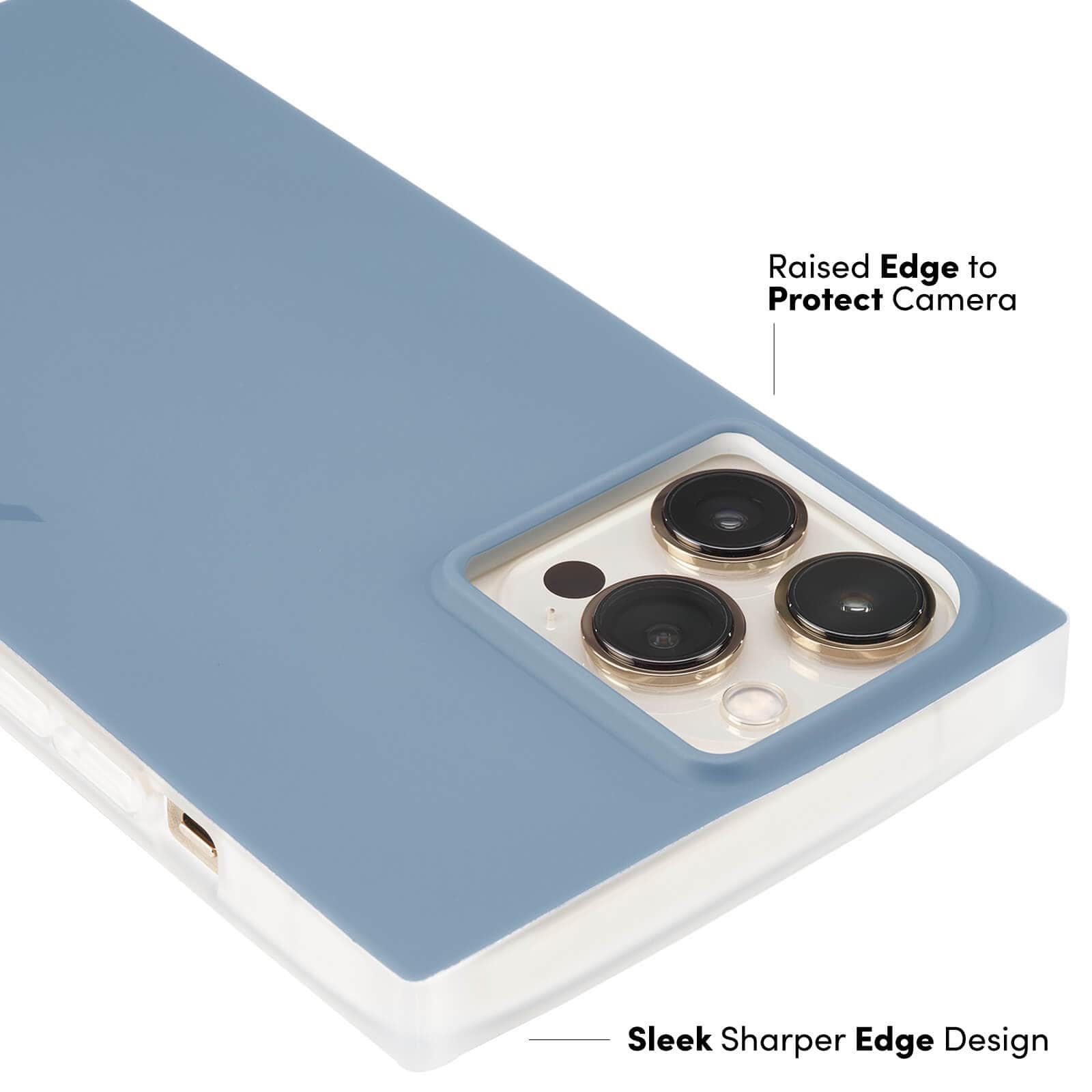 RAISED EDGE TO PROTECT CAMERS, SLEEK SHARPER EDGE DESIGN. COLOR::INK BLUE