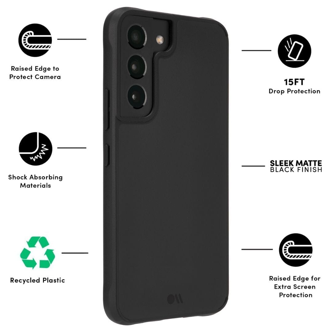 FEATURES: RAISED EDGE TO PROTECT CAMERA, SHOCK ABSORBING MATERIALS, RECYCLED PLASTIC, 15 FT DROP PROTECTION, SLEEK MATTE BLACK FINISH, RAISED EDGE FOR EXTRA SCREEN PROTECTION. COLOR::BLACK