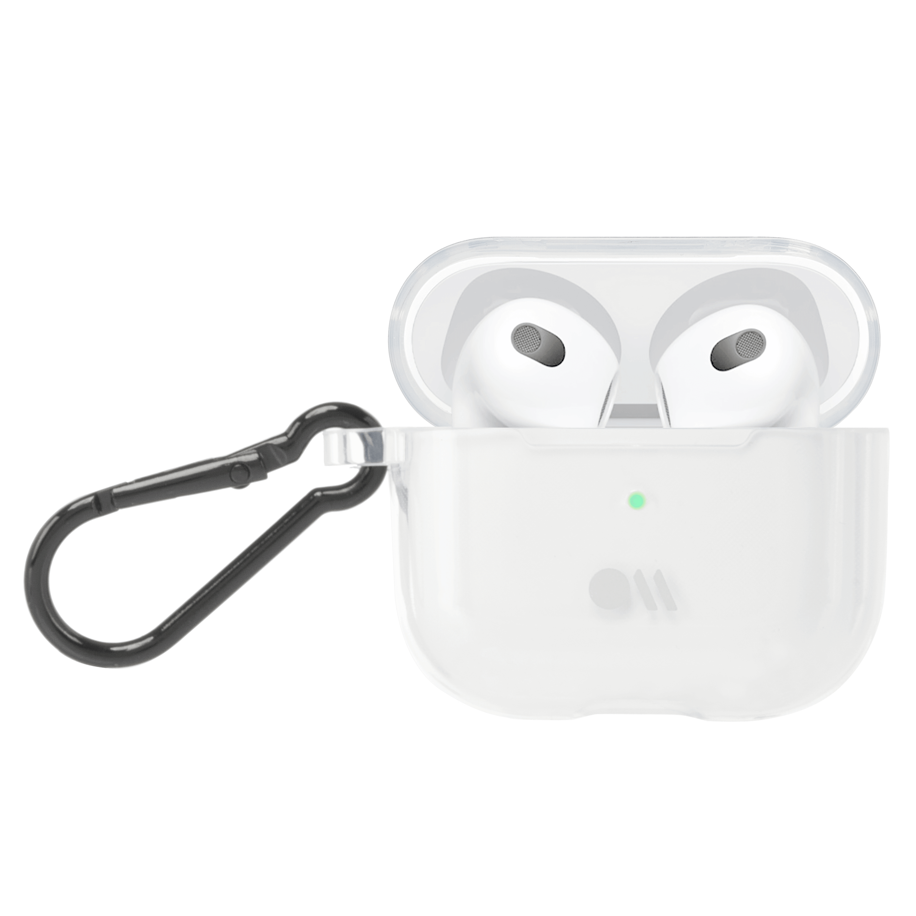 AirPods 3rd gen open with tough clear case on. color::Clear