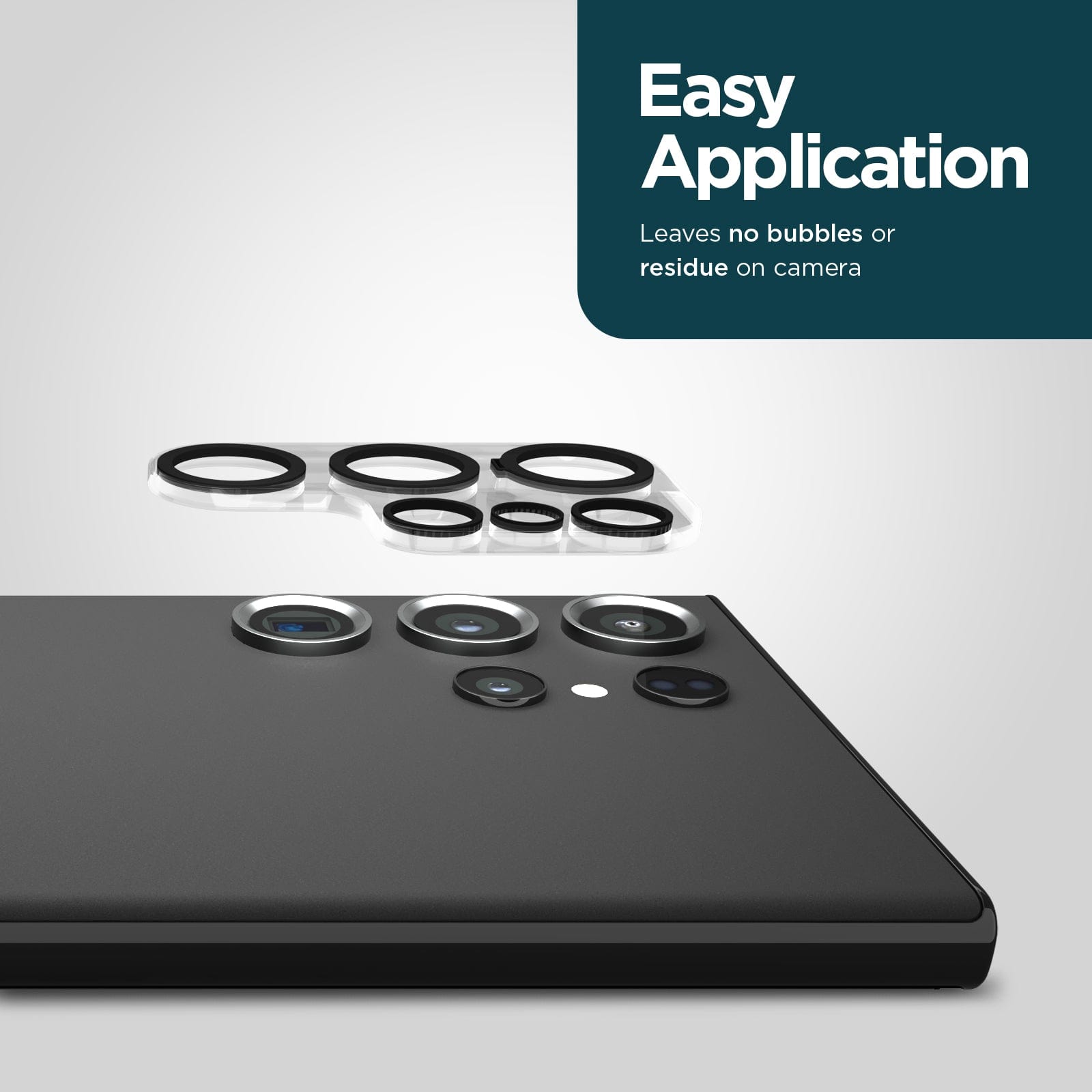 EASY APPLICATION. LEAVES NO BUBBLED OR RESIDUE ON CAMERA.