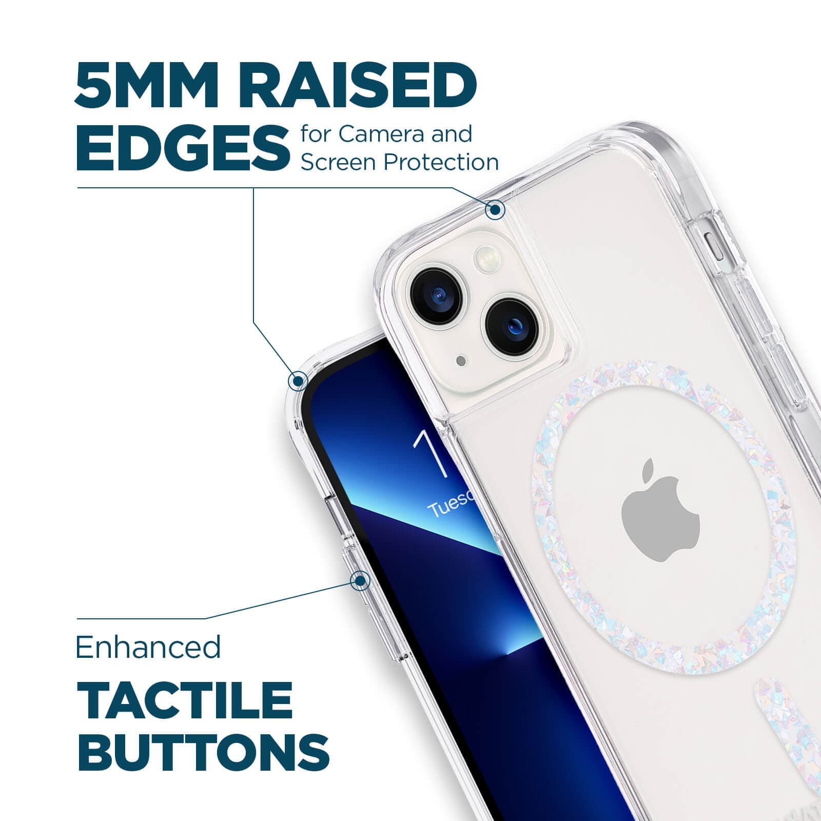 5mm raised edges for camera and protection. Enhanced Tactile buttons color::Twinkle Diamond