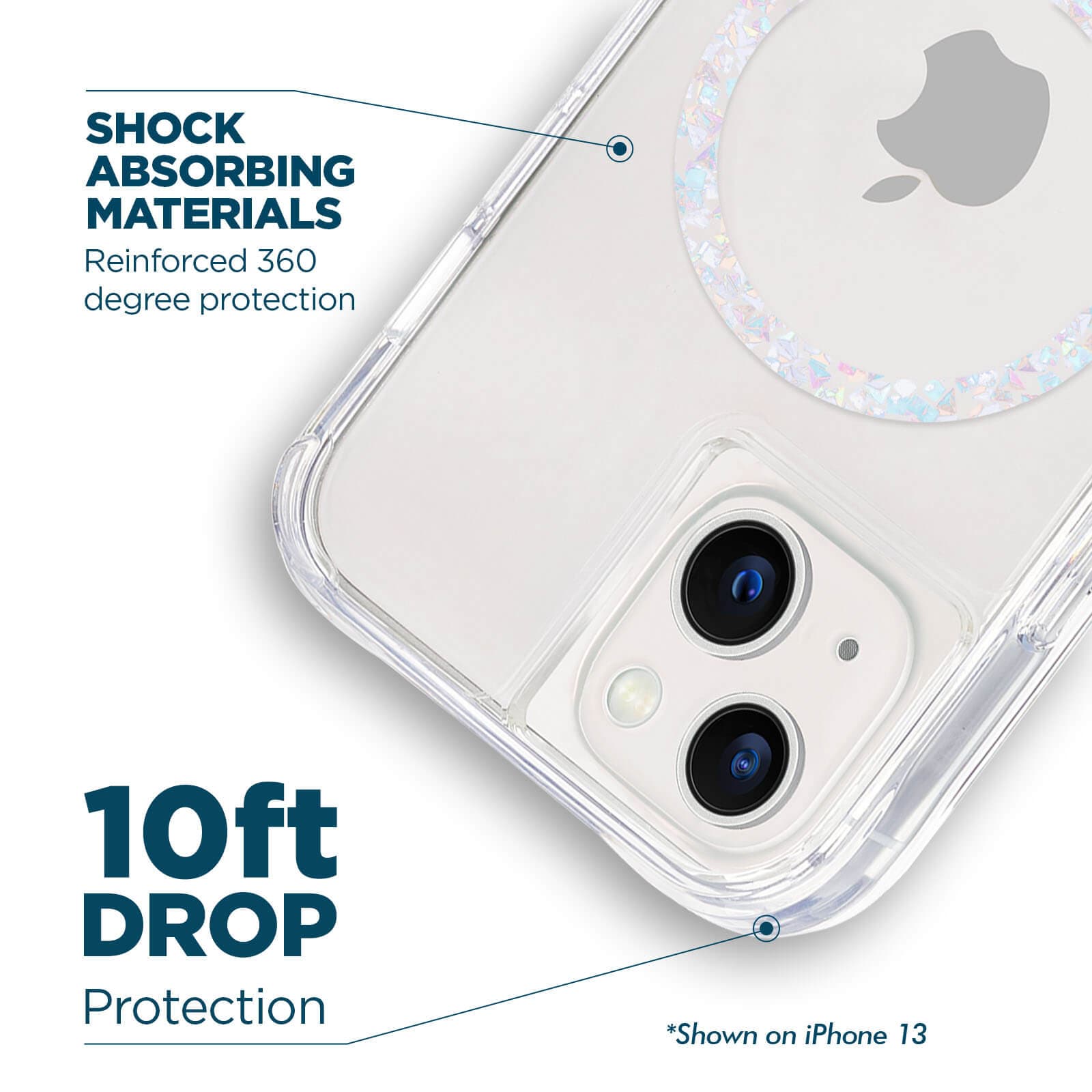 Shock absorbing materials reinforced degree protection. 10ft drop protection. shown on iPhone 13 pro max. color::Twinkle Diamond