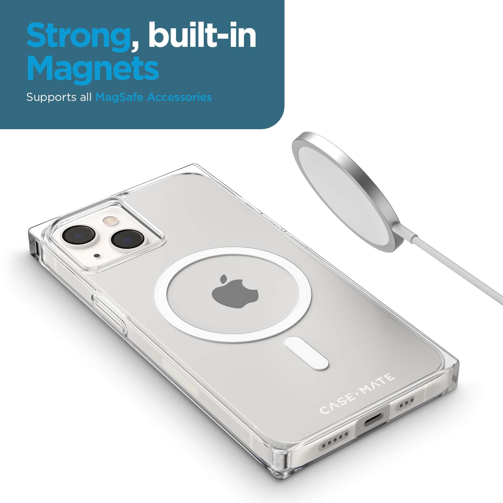 Strong, built-in magnets supports all MagSafe accessories. color::Clear