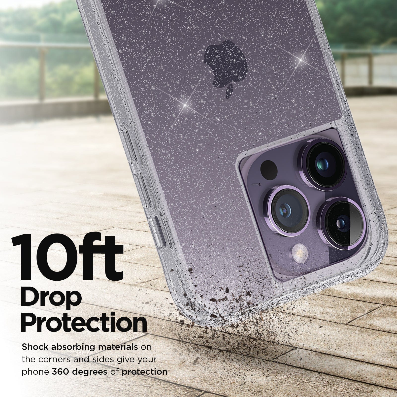 10FT DROP PROTECTION. SHOCK ABSORBING MATERIALS ON THE CORNERS AND ASIDES GIVE YOUR PHONE 360 DEGREES OF PROTECTION.