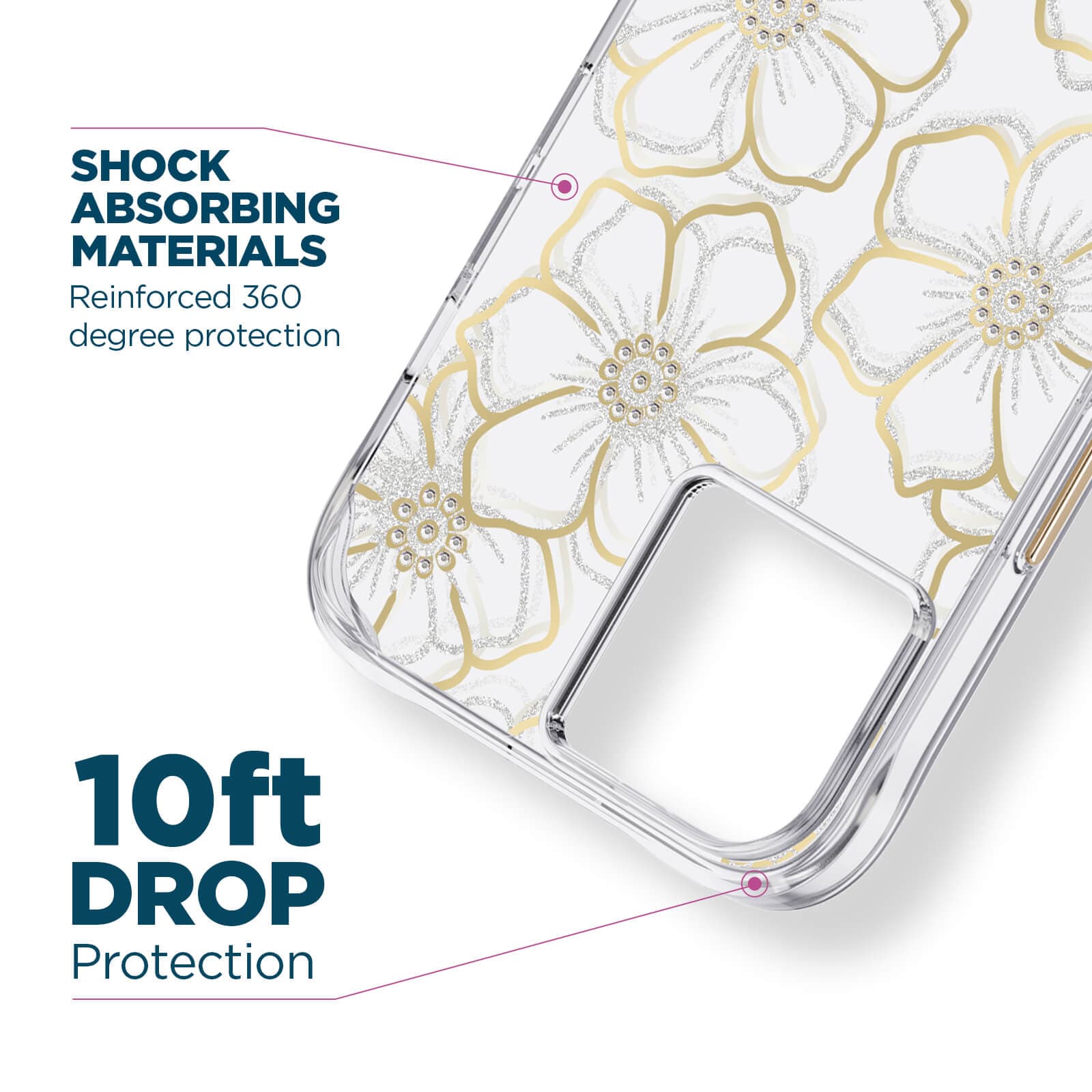 Shock absorbing materials. Reinforced 360 degree protection. 10ft drop protection. color::Floral Gems