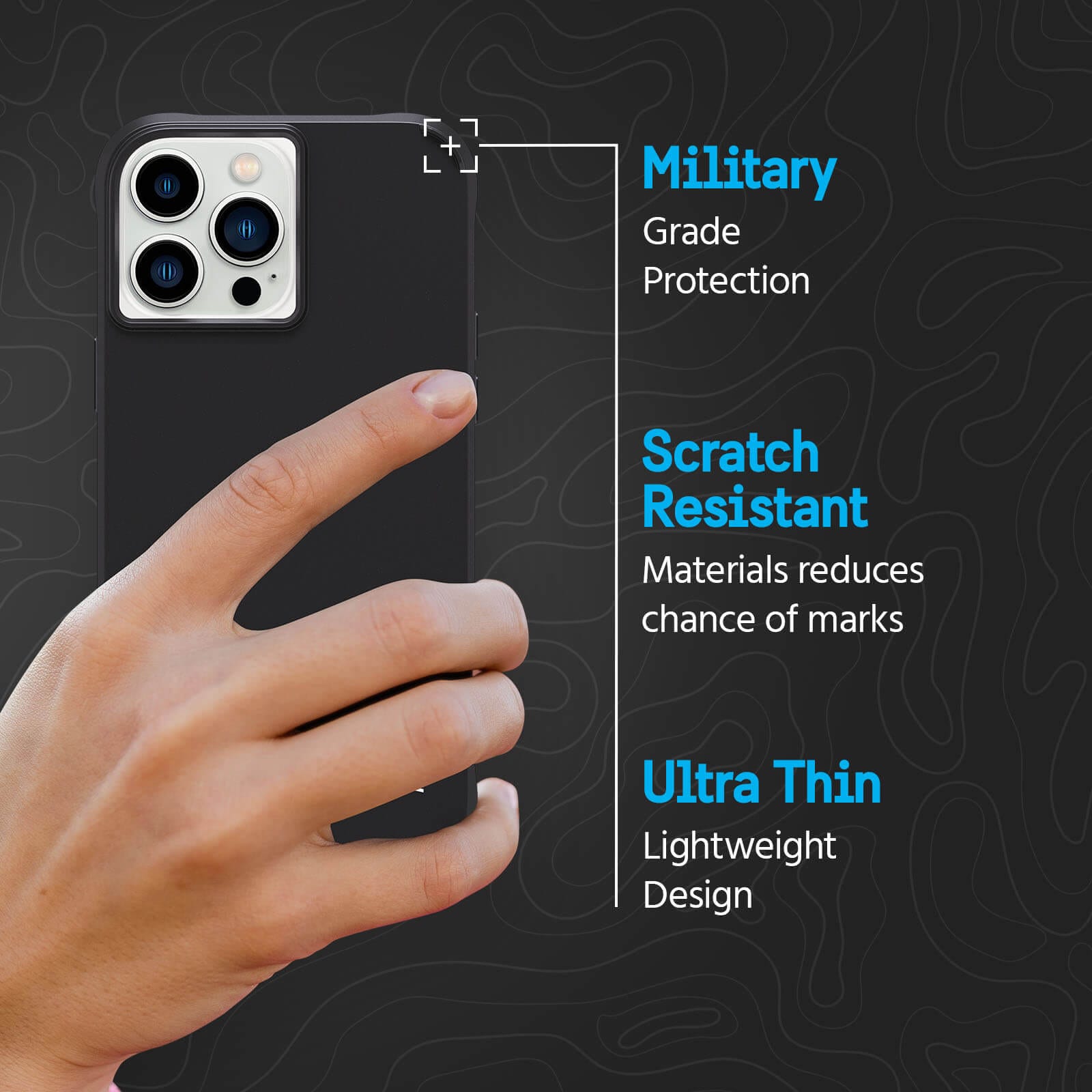 Military grade protection. Scratch Resistant materials reduces chance of marks. Ultra Thin lightweight design. color::Black