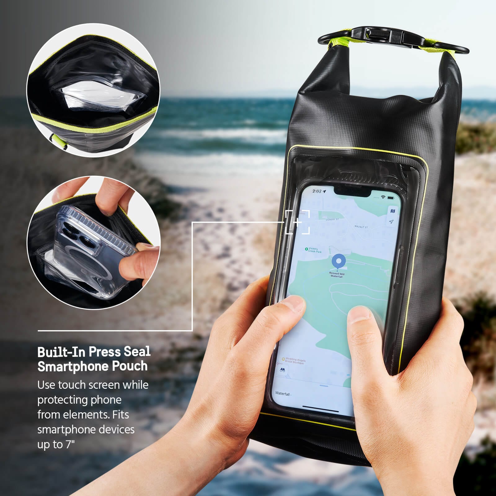 Pelican Marine Waterproof Phone Dry Bag 1P66 Water Resistant. Full Protection against dust, dirt, and other environmental elements. color::Black/ Hi Vis Yellow