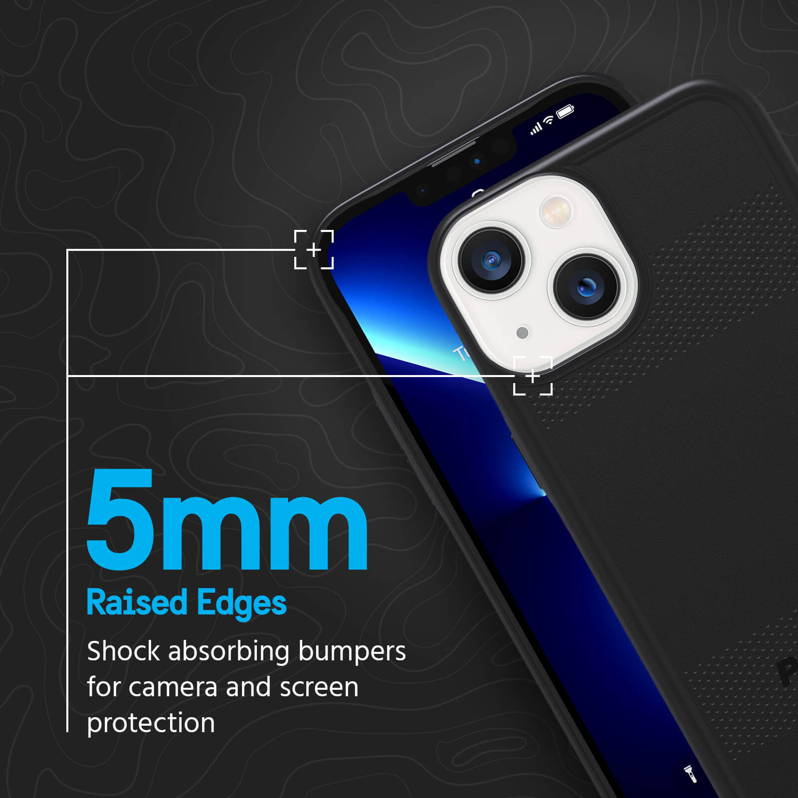 5mm Raised Edges shock absorbing bumpers for camera and screen protection. color::Black