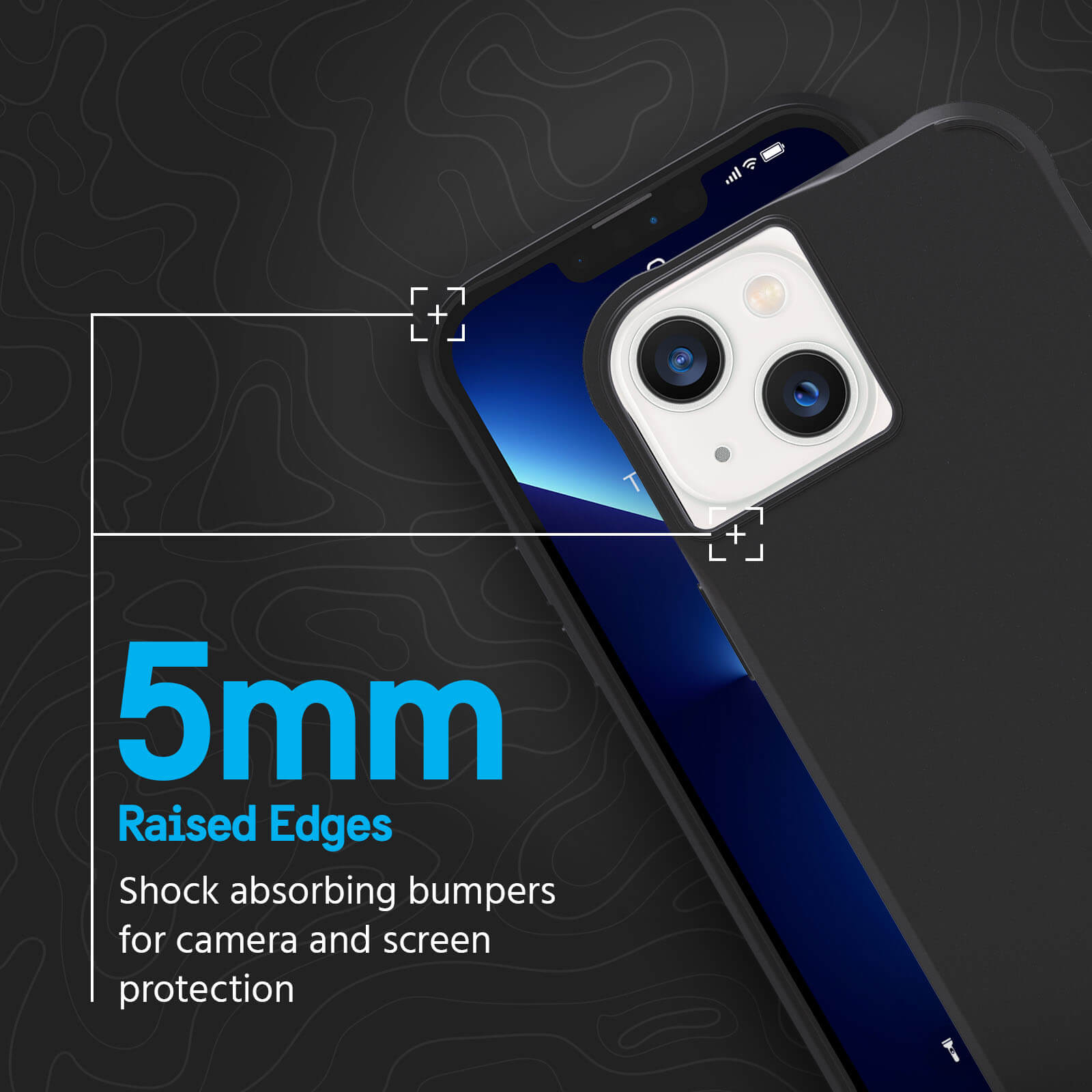 5mm Raised Edges shock absorbing bumpers for camera and screen protection. color::Black