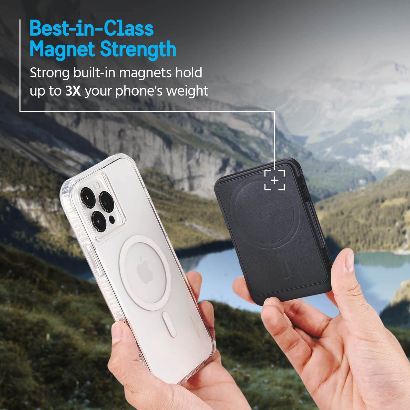 BEst-in-class Magnet Strength. Strong built-in magnets hold up to 3x your phone's weight. color::Black