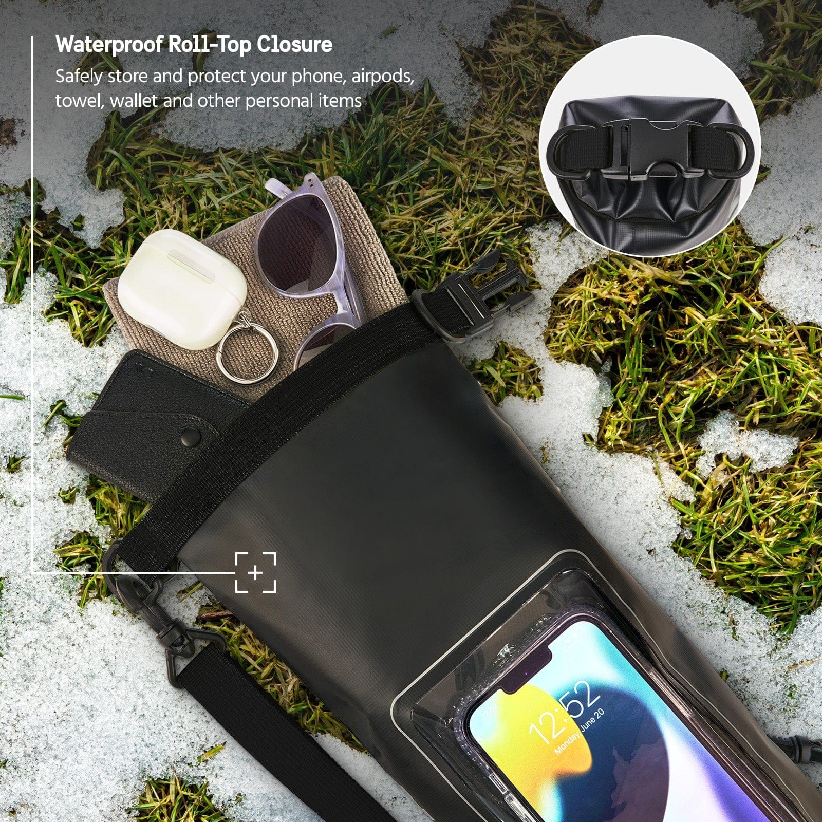 Pelican Marine Water Resistant Dry Bag Safely store and protect your phone, airpods, towel, wallet and other personal items color::Black/ Hi Vis Yellow