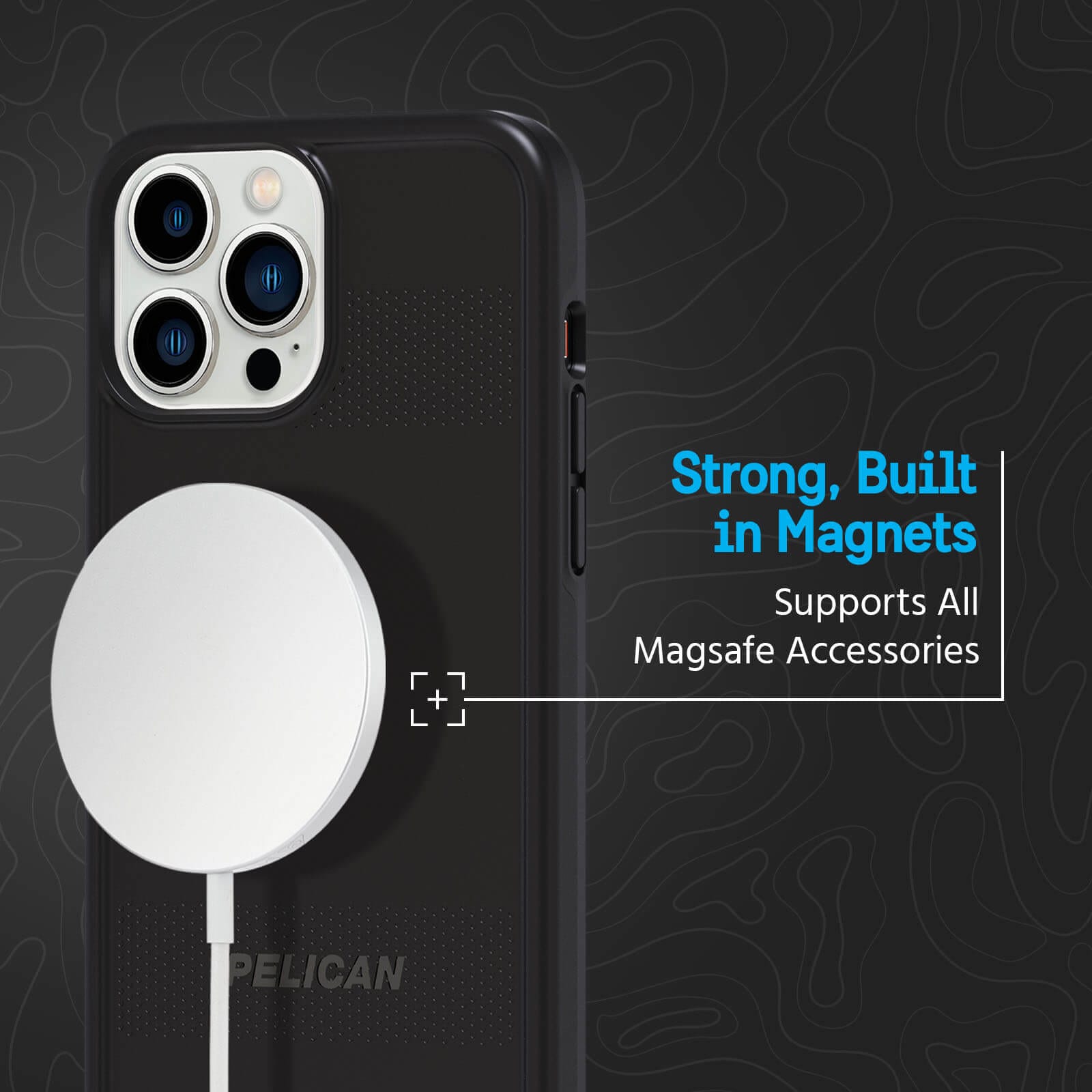 Strong, built in magnets supports all MagSafe accessories. color::Black