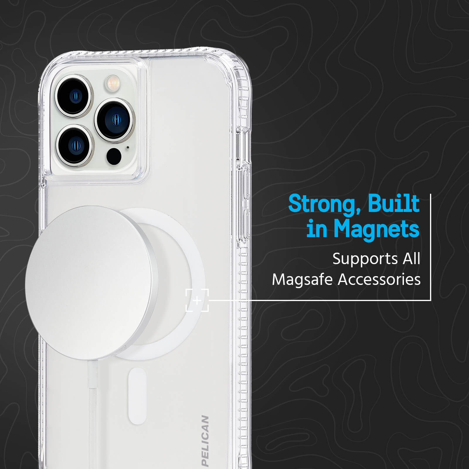 Strong, built in magnets supports all MagSafe accessories. color::Clear