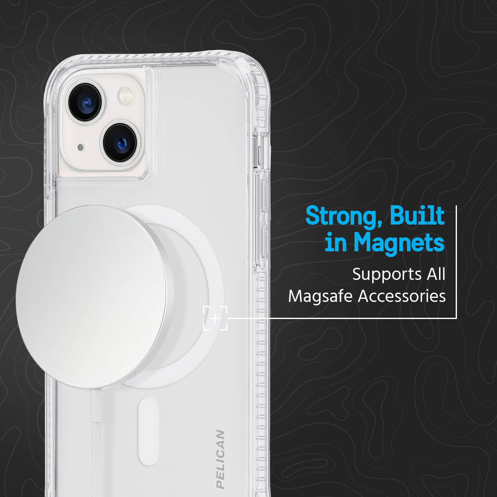 Strong, built in Magnets supports all MagSafe accessories. color::Clear