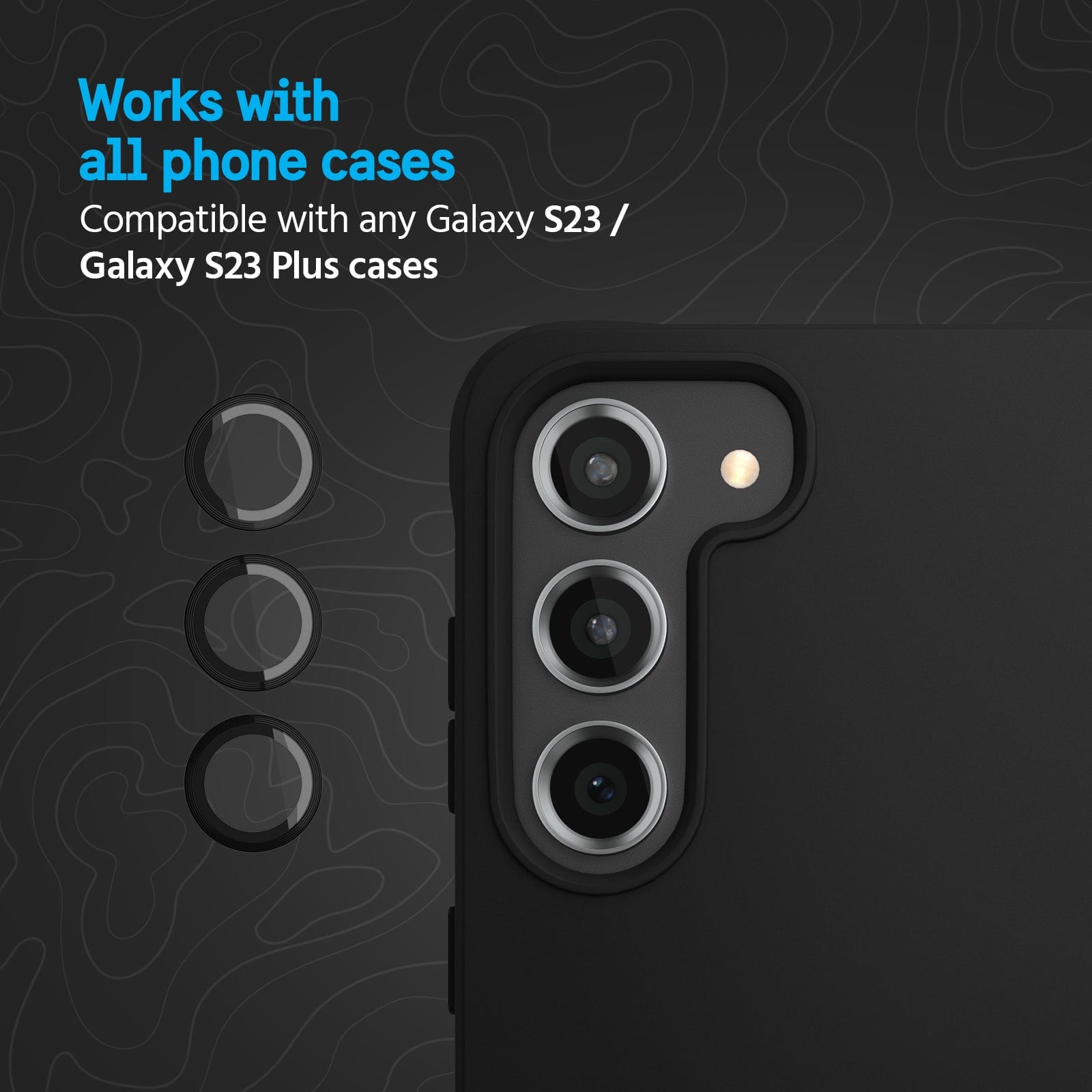 WORKS WITH ALL PHONE CASES. COMPATIBLE WITH GALAXY S23 / GALAXY S23+ CASES