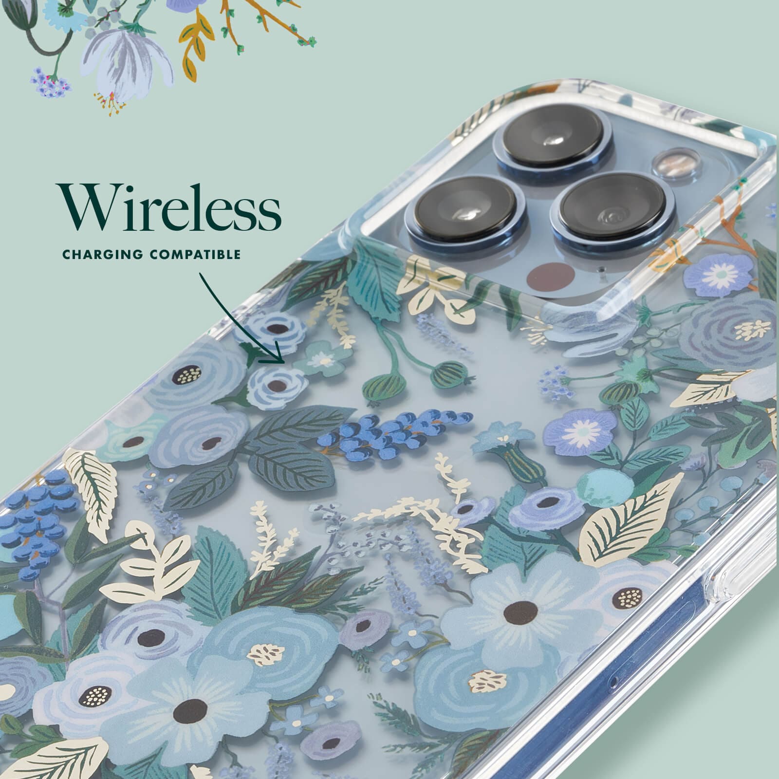 Wireless charging compatible. color::Garden Party Blue