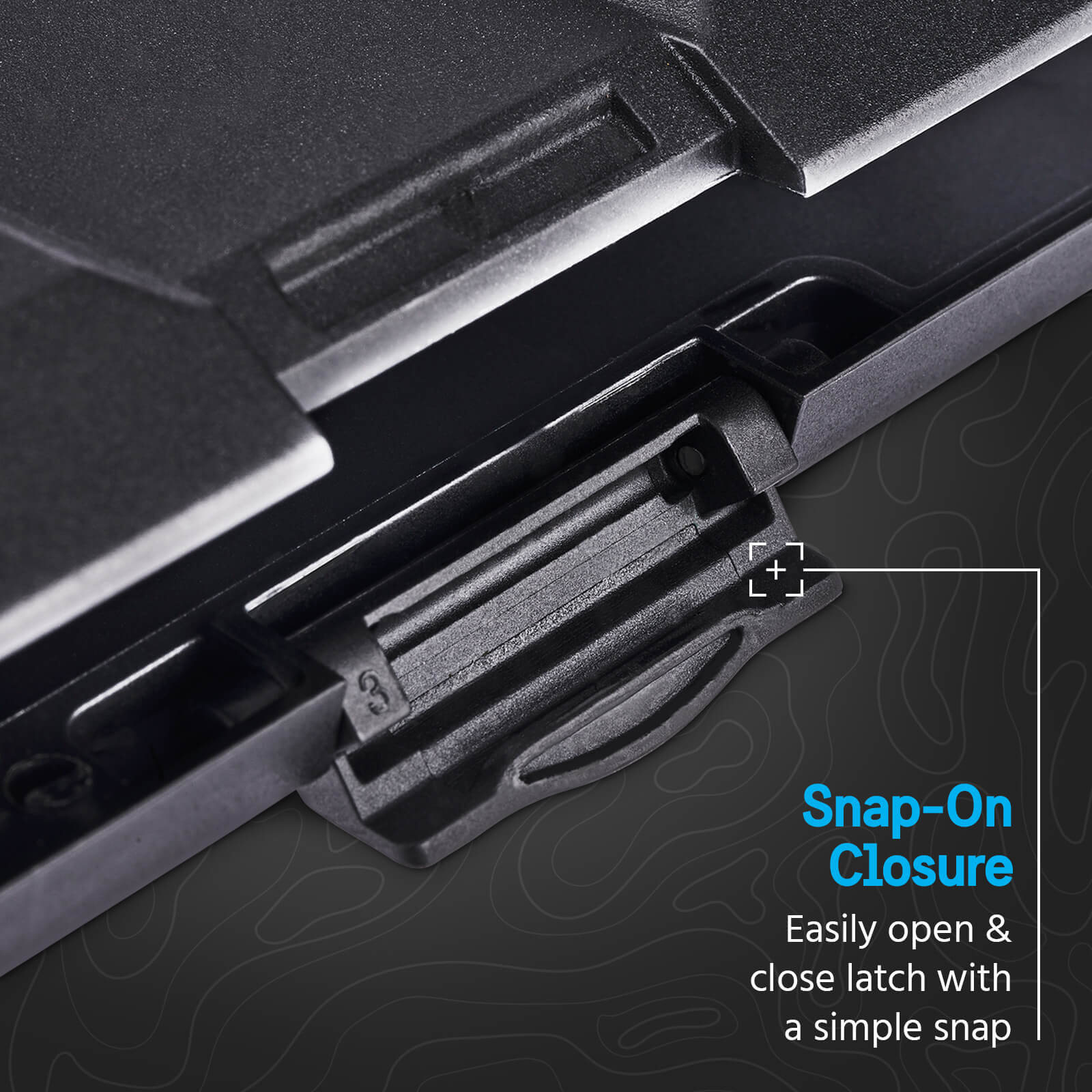 Snap-in closure. Easily open and close latch with a simple snap, color::Black