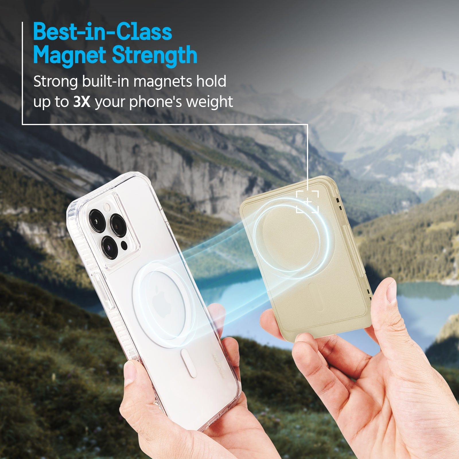 BEST-IN-CLASS MAGNET STRENGTH. STRONG BUILT-IN MAGNETS HOLD UP TO 3X YOUR PHONE'S WEIGHT.