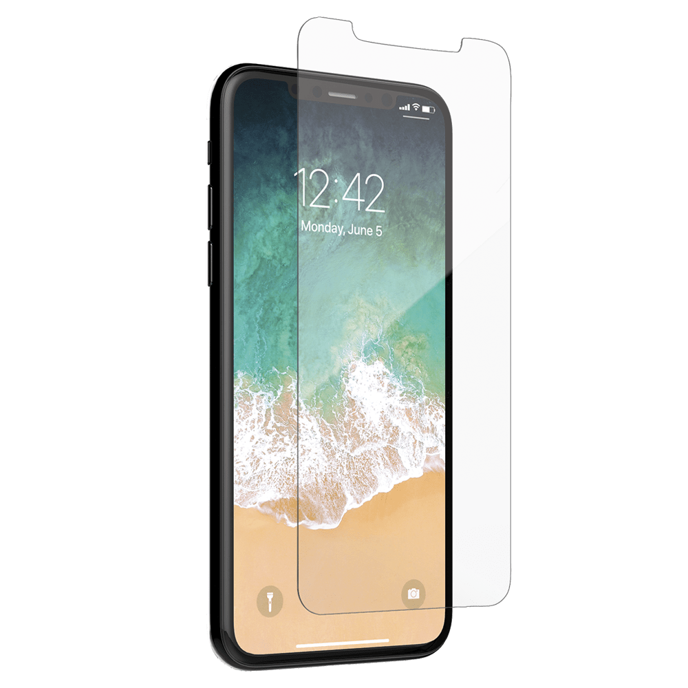 Screen protector floating in front of phone. color::Clear