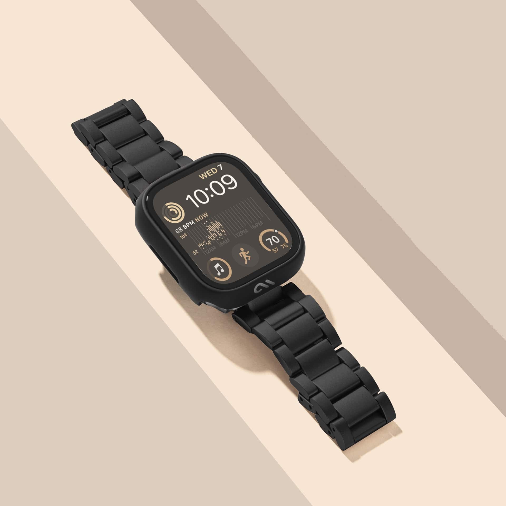 Tough Black Watch Case with integrated screen protector on Apple Watch.