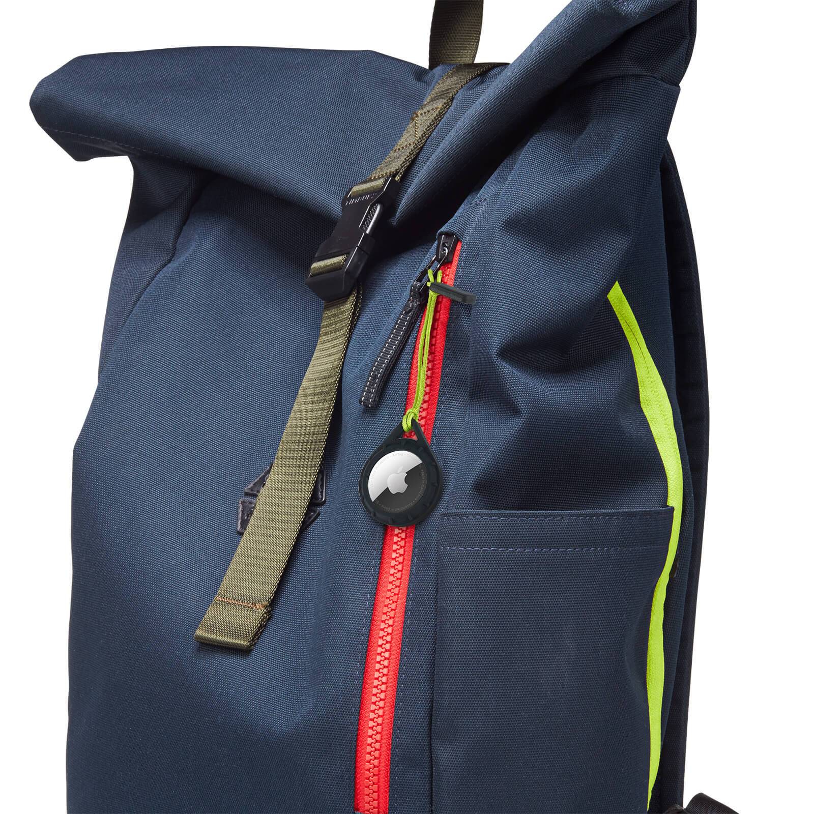 AirTag case attached to backpack. color::Black/Hi Vis Yellow