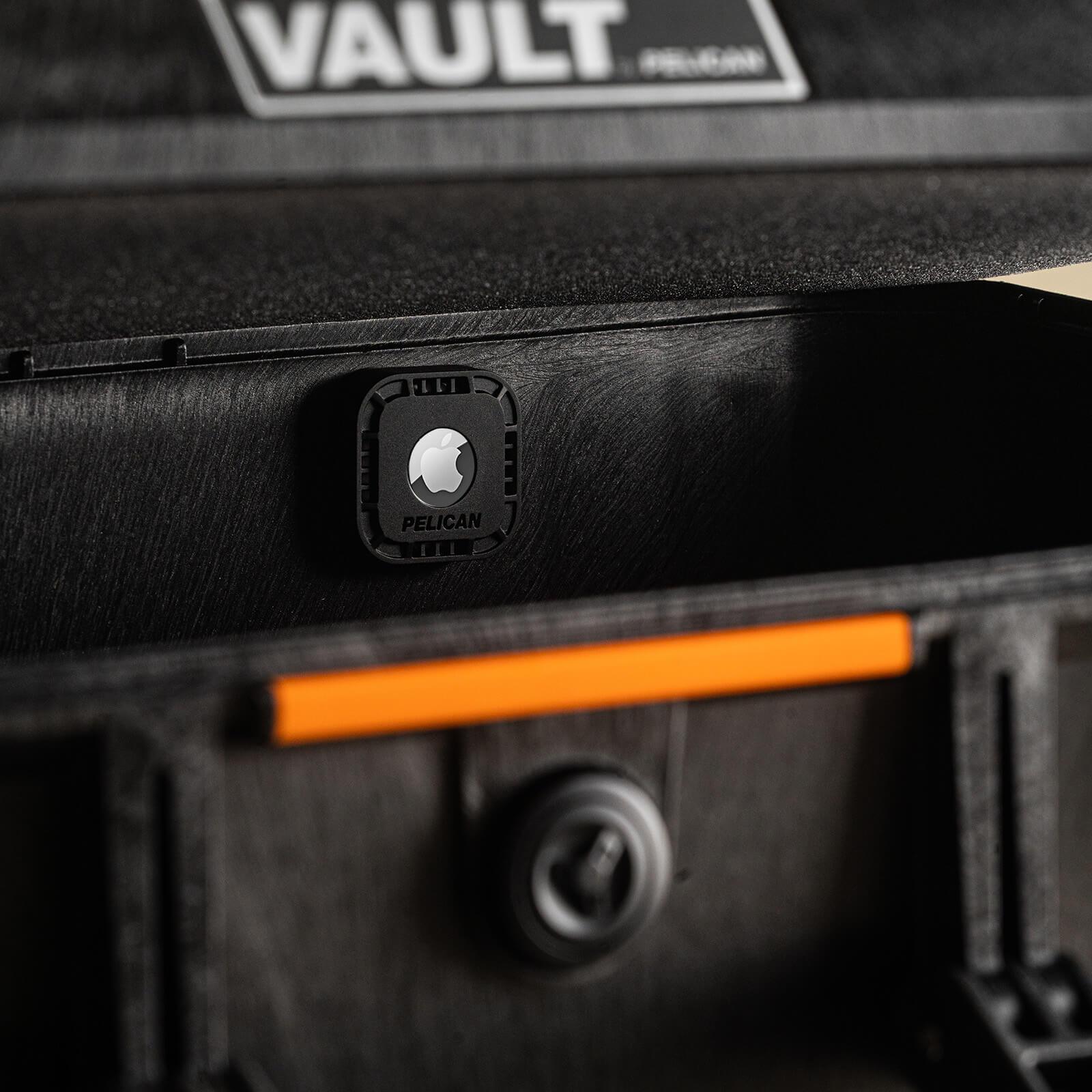 AirTag Sticker Mount attaches to a Pelican Vault box. color::Black