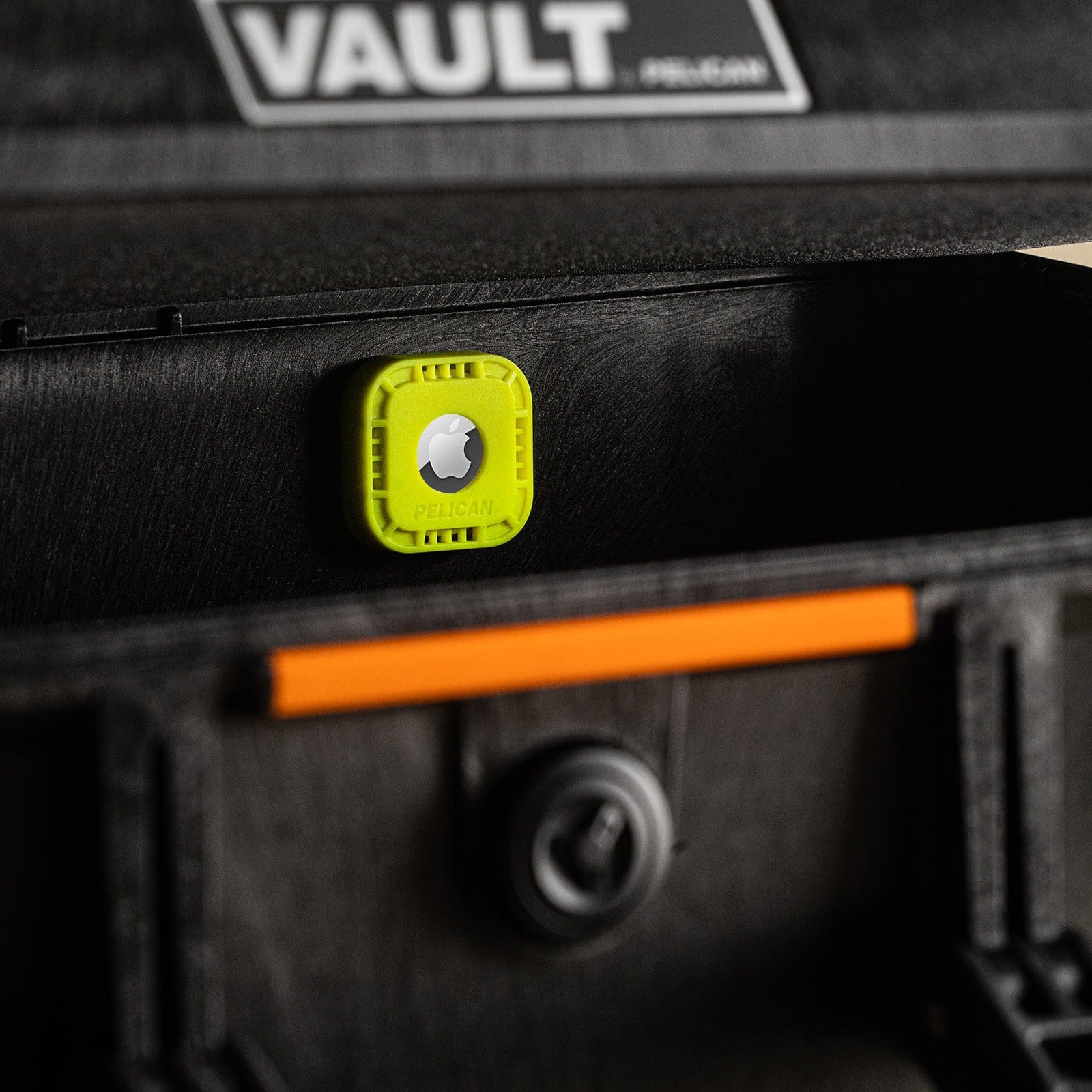 Sticker mount attached to Pelican vault. color::Hi-Vis Yellow