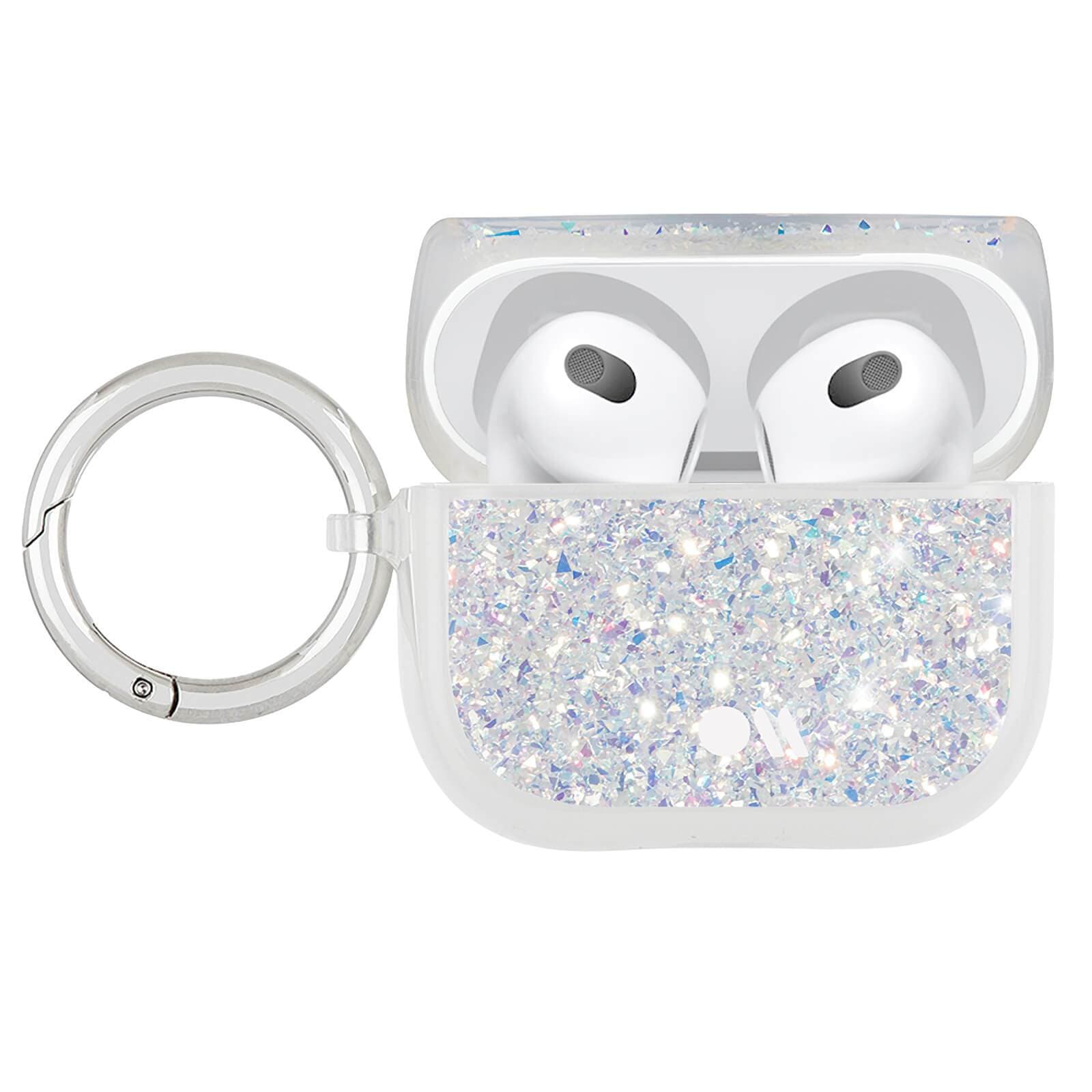 AirPods 3rd Gen open in Twinkle Stardust case. color::Twinkle Stardust
