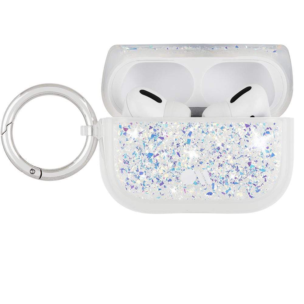 Sparkly AirPods Pro case with silver hardware. color::Twinkle Stardust